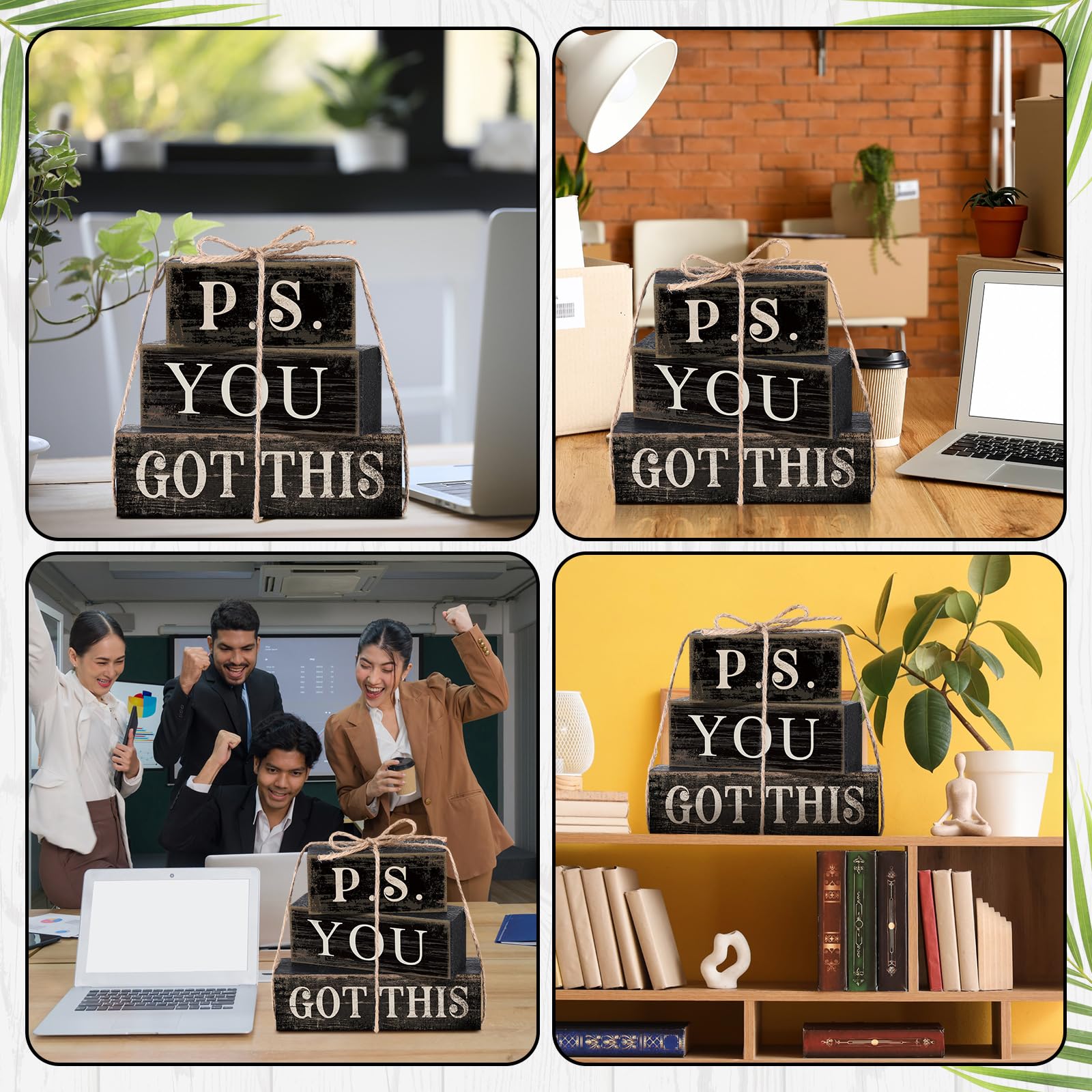 Yuntau 4 Pcs Farmhouse Motivational Wooden Tabletop Decor P. S. You Got This Inspirational Tiered Tray Decorations Rustic Gift B