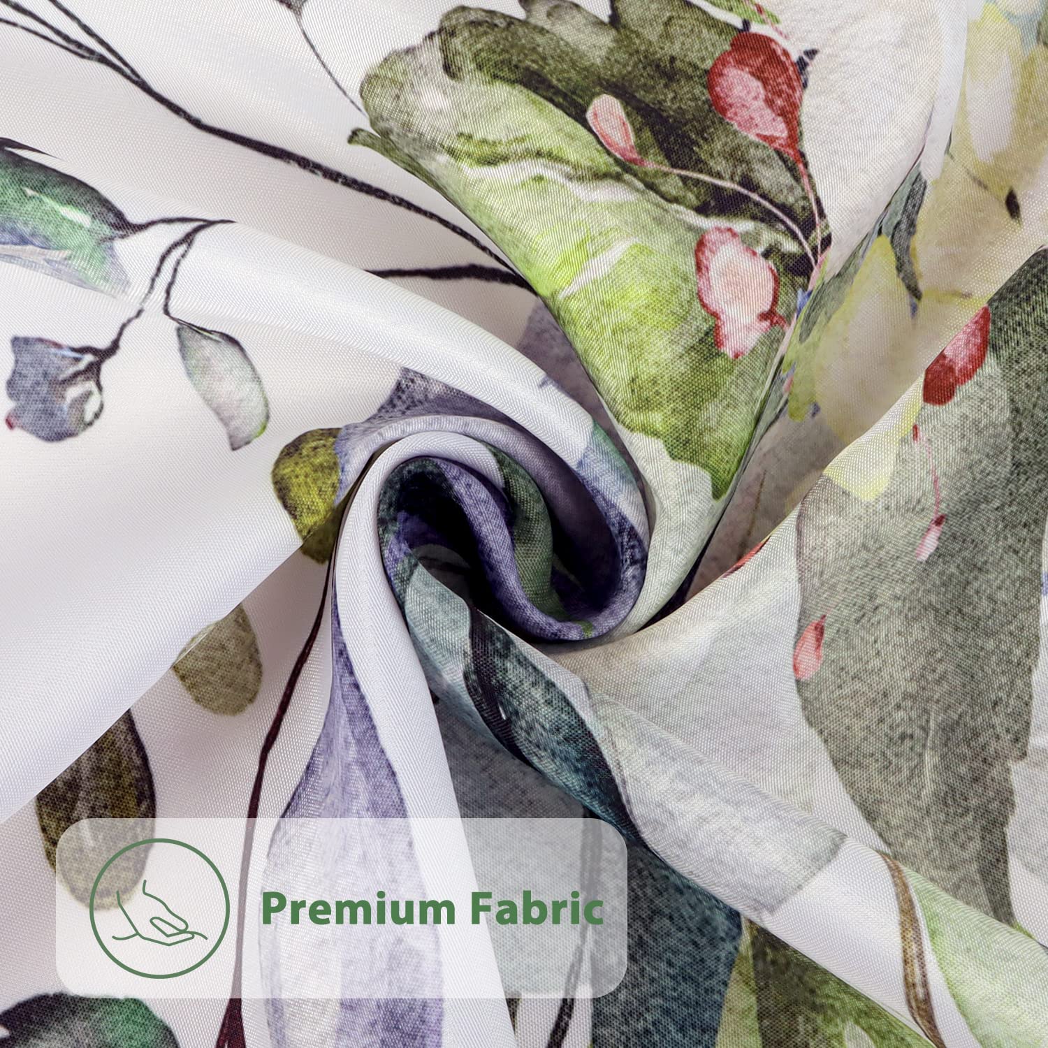 Nuseiis Long Eucalyptus Leaves Shower Curtain, 72"x78", Green Fabric with Hooks, Watercolor Floral Bathroom Decor