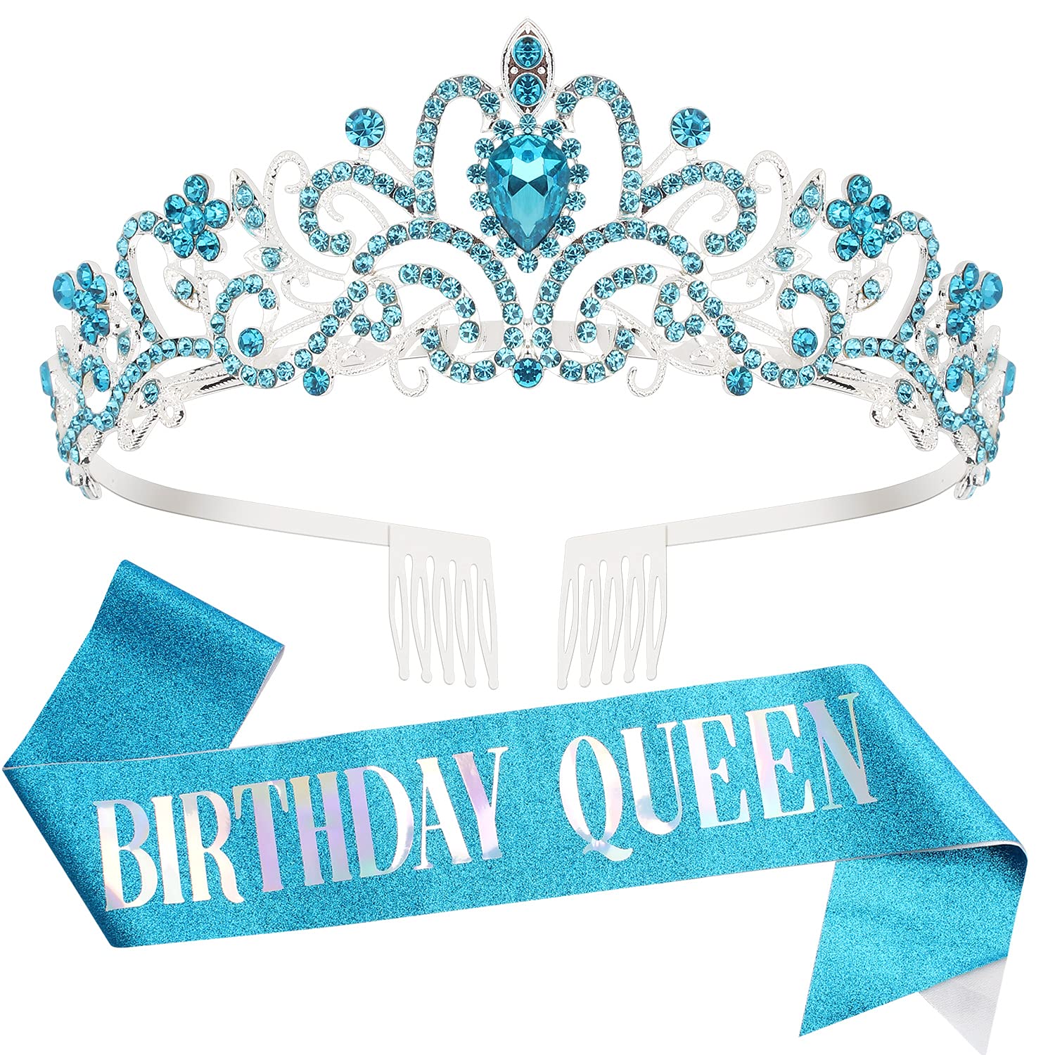 Birthday Crowns For Women, Tiaras And Crown For Women, Tiara For Women Birthday Queen, Birthday Crown And Sash For Women, Blue R
