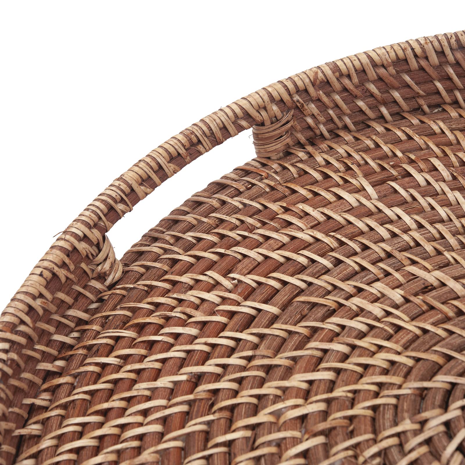 Round Rattan Woven Serving Tray With Handles Ottoman Tray For Breakfast, Drinks, Snacks For Coffee Table, Home Decorative (Honey