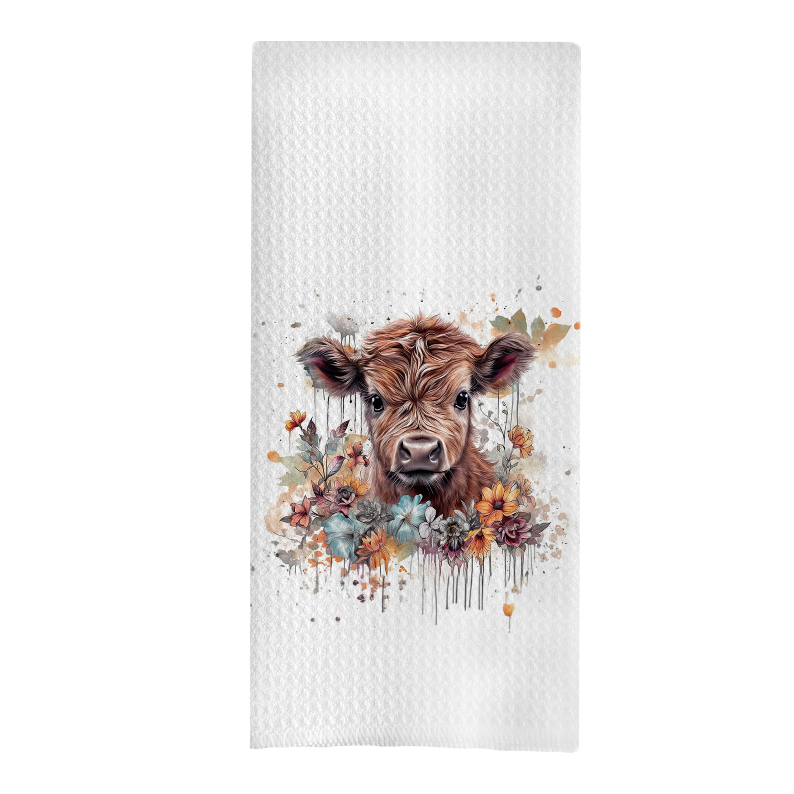 GCFET Highland Cow Waffle Decorative Dish Towels - 16x24, Highland Cow Gifts Hand Tea Towels for Bathroom Kitchen