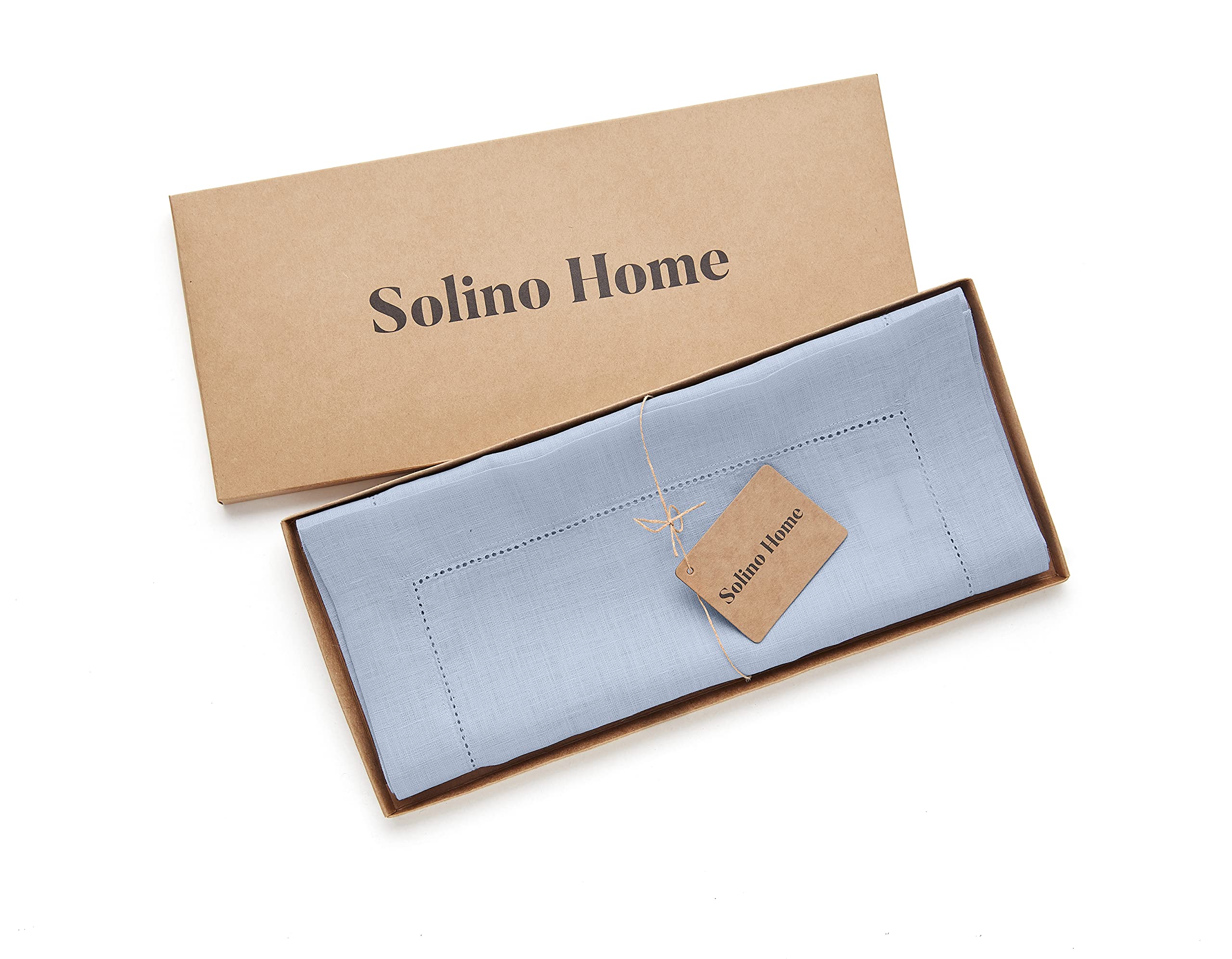 Solino Home Linen Sky Blue Table Runner 132 Inches Long - 100% Pure Linen Classic Hemstitch Dining Table Runner 14 X 132 Inch Id