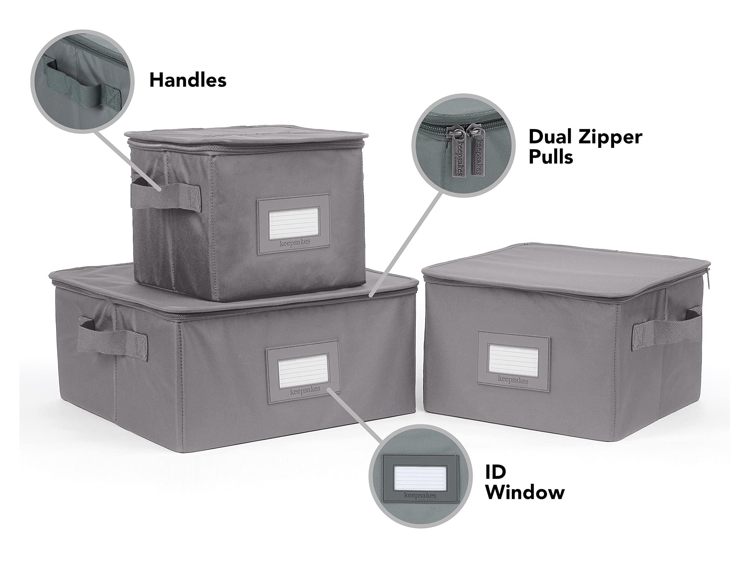 Covermates Keepsakes Dish Storage Box - Stackable, Reinforced Handles, China Storage, Graphite