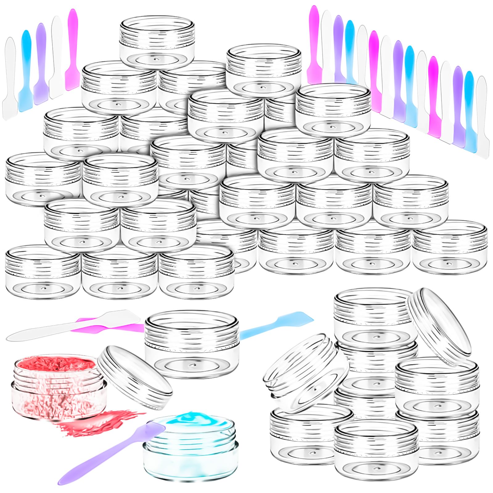 Motbach 50Pcs 10G Empty Sample Containers With Clear Lids,Refillable Makeup Sample Containers, Small Sample Pot Jars Travel Make
