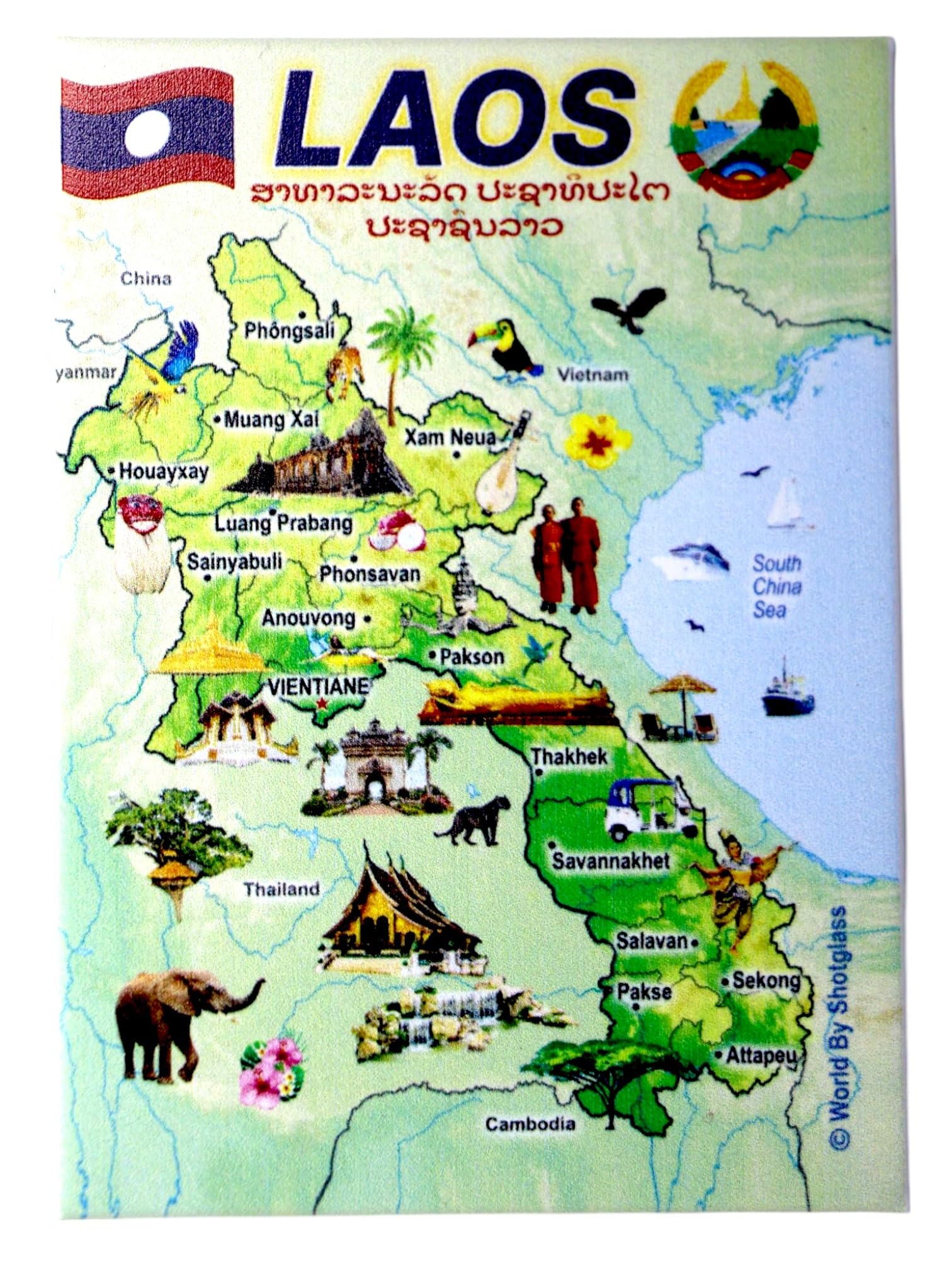 Laos Graphic Map and Attractions Souvenir Fridge Magnet 2.5 X 3.5