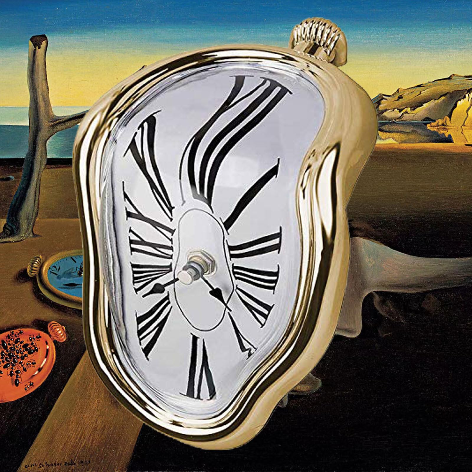 FAREVER Melting Clock, Salvador Dali Watch Melted Clock for Decorative Home Office Shelf Desk Table Funny Creative Gift, Rome Go