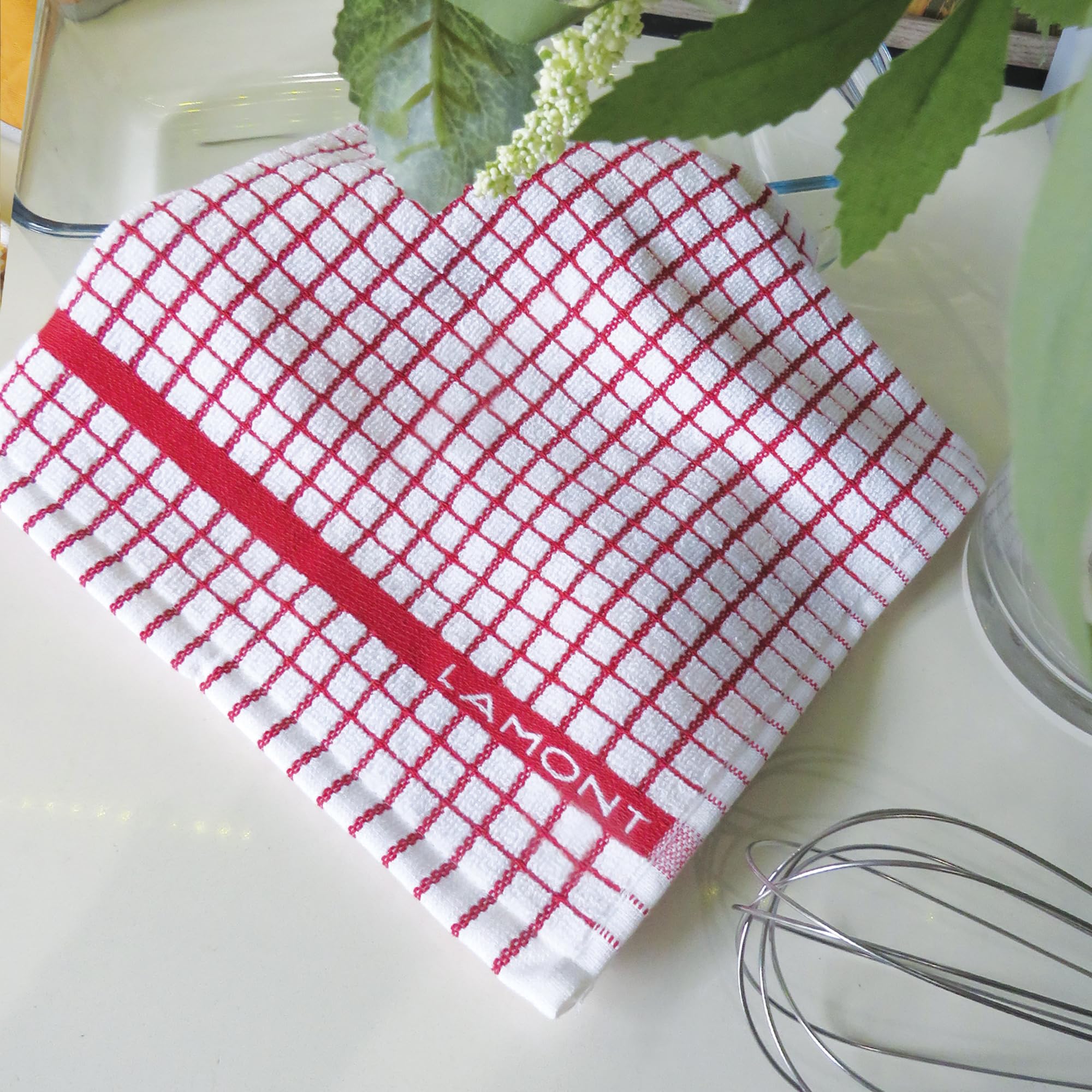 Samuel Lamont Poli Dri Tea Towels - Set Of 3 100% Cotton 27.5 X 19 Inch (Red)