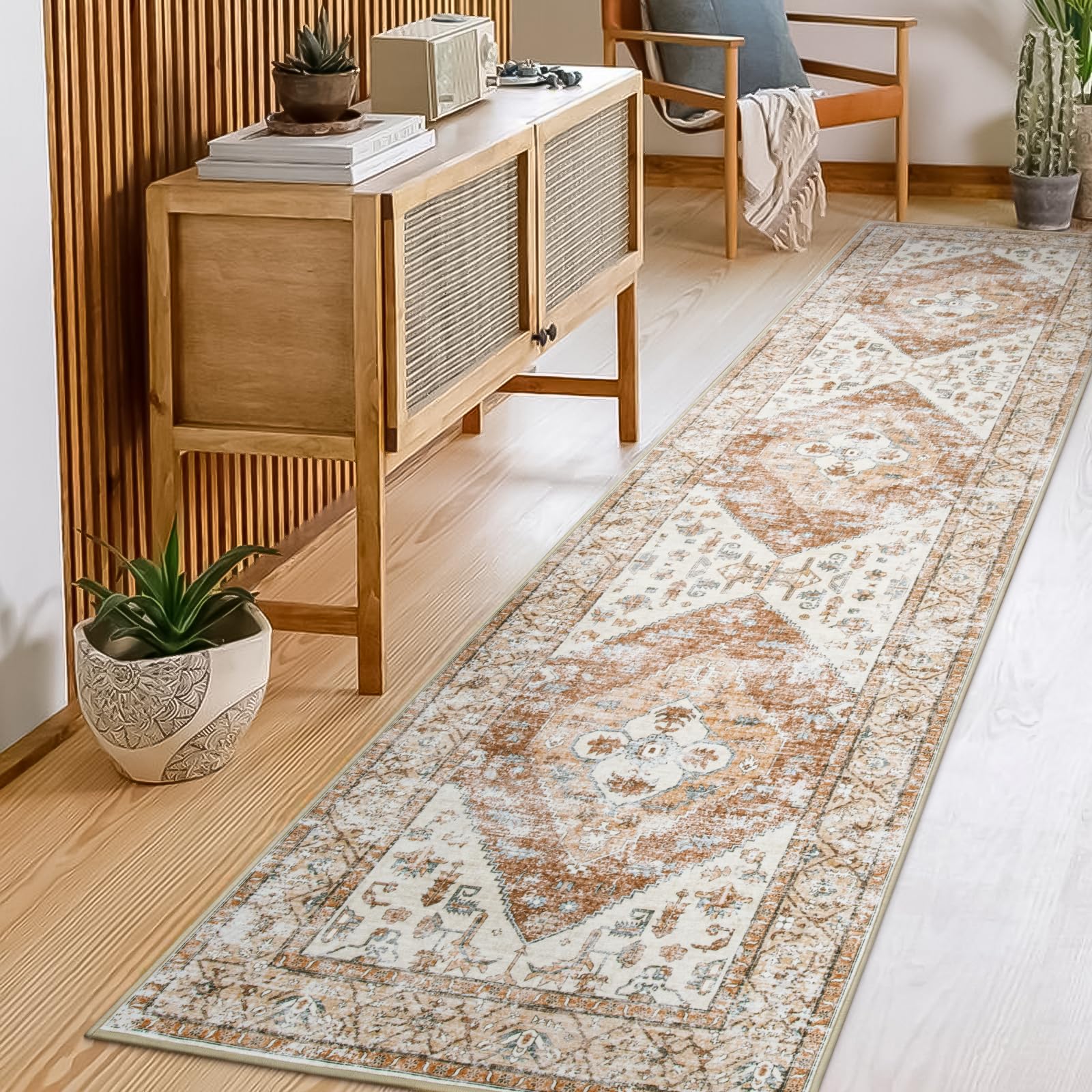Lahome Boho Carpet Runners for Hallway 10 Ft - Washable Non-Slip Runner Rug Non-Shedding Lightweitht Long Kitchen Rugs Runners, 