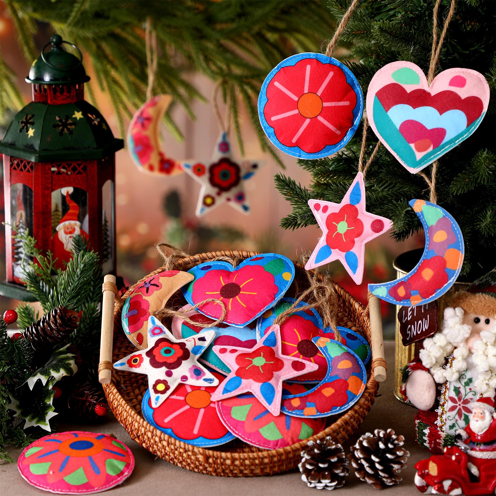 HunnmingRe 16 Pcs Mexican Christmas Ornaments Flor De Nochebuena Tree Ornaments Christmas Felt Hanging Decorations for Xmas Part