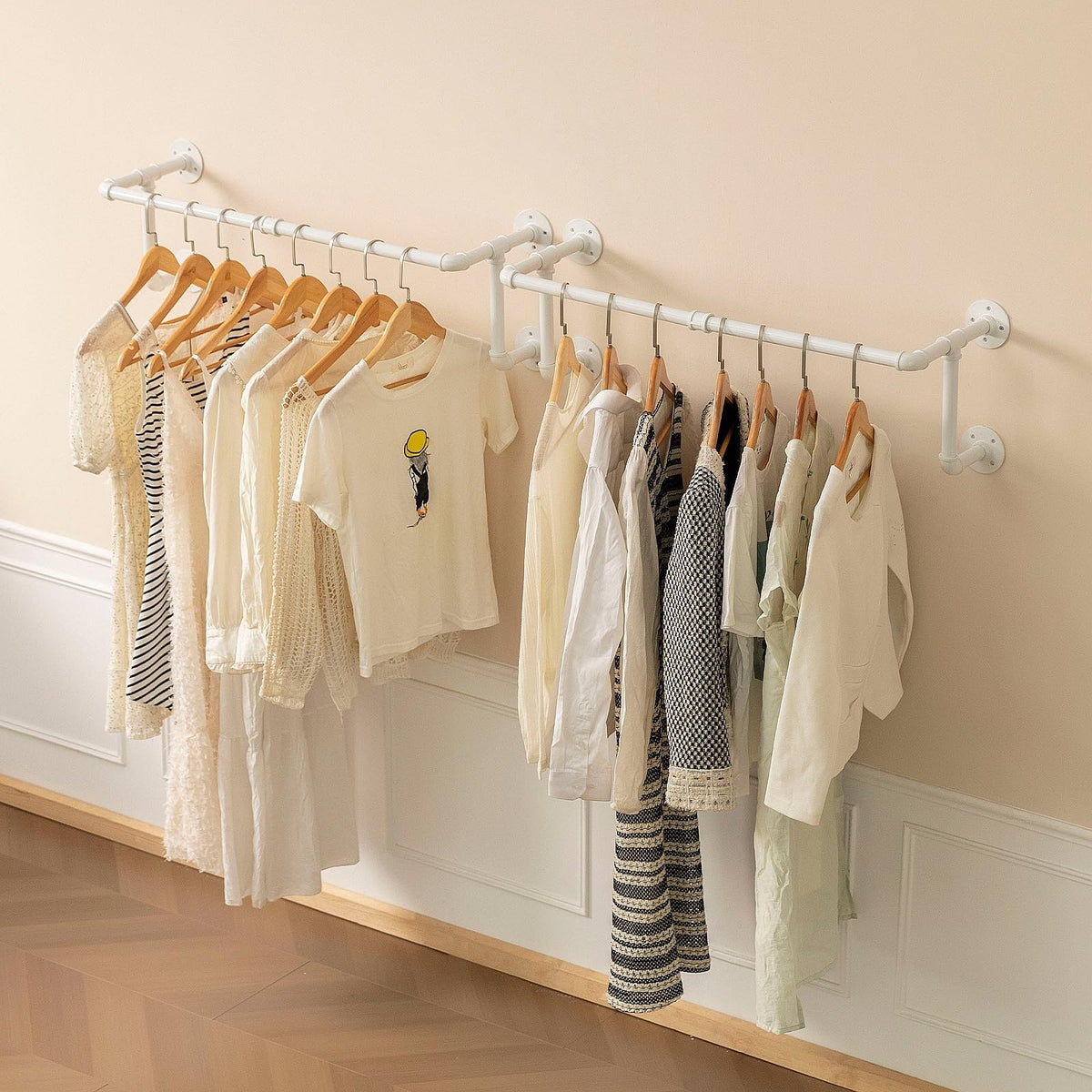 Clothes Racks, Industrial Pipe Clothing Racks For Hanging Clothes, Wall Mounted Heavy Duty Space Saving Garment Racks, Multi-Pur