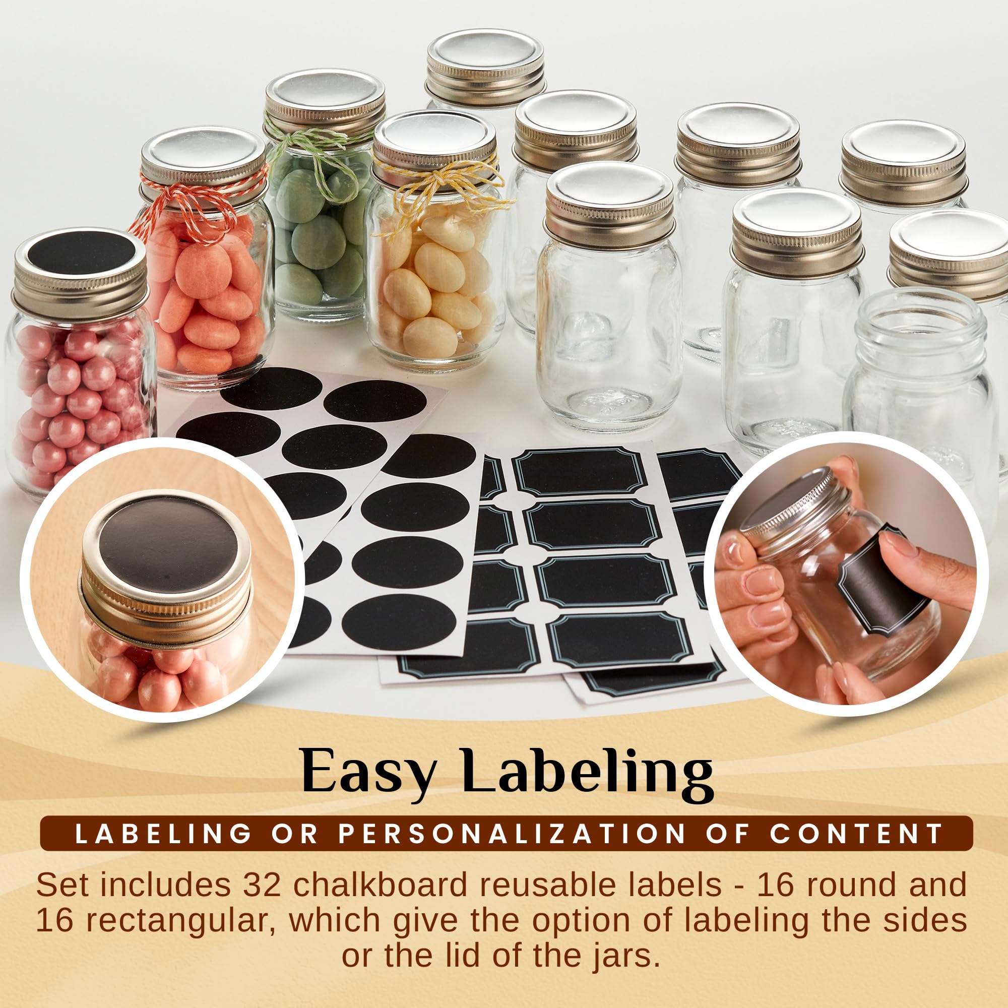 2.5Oz Small Mason Jars With Lids & Chalkboard Labels (12 Pack) Airtight Mini Mason Jars For Party Favors, Spices, Jam, Condiment