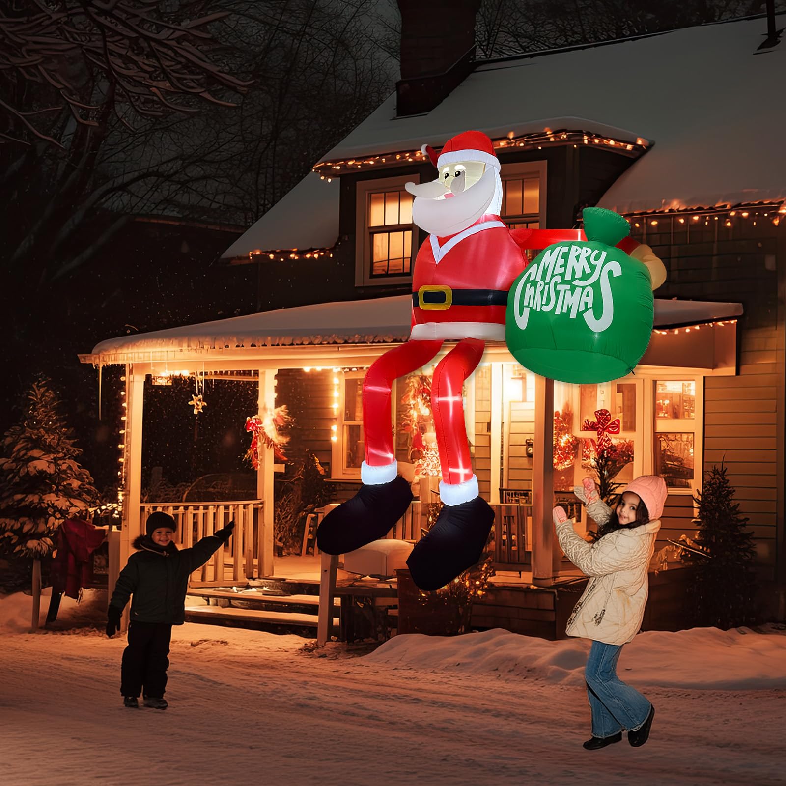 GUDELAK 15FT Inflatable Christmas Decoration - Climbing Santa Claus, Red Polyester, Outdoor LED Holiday Decor, Model S-CQ-PQLR-L-US-1
