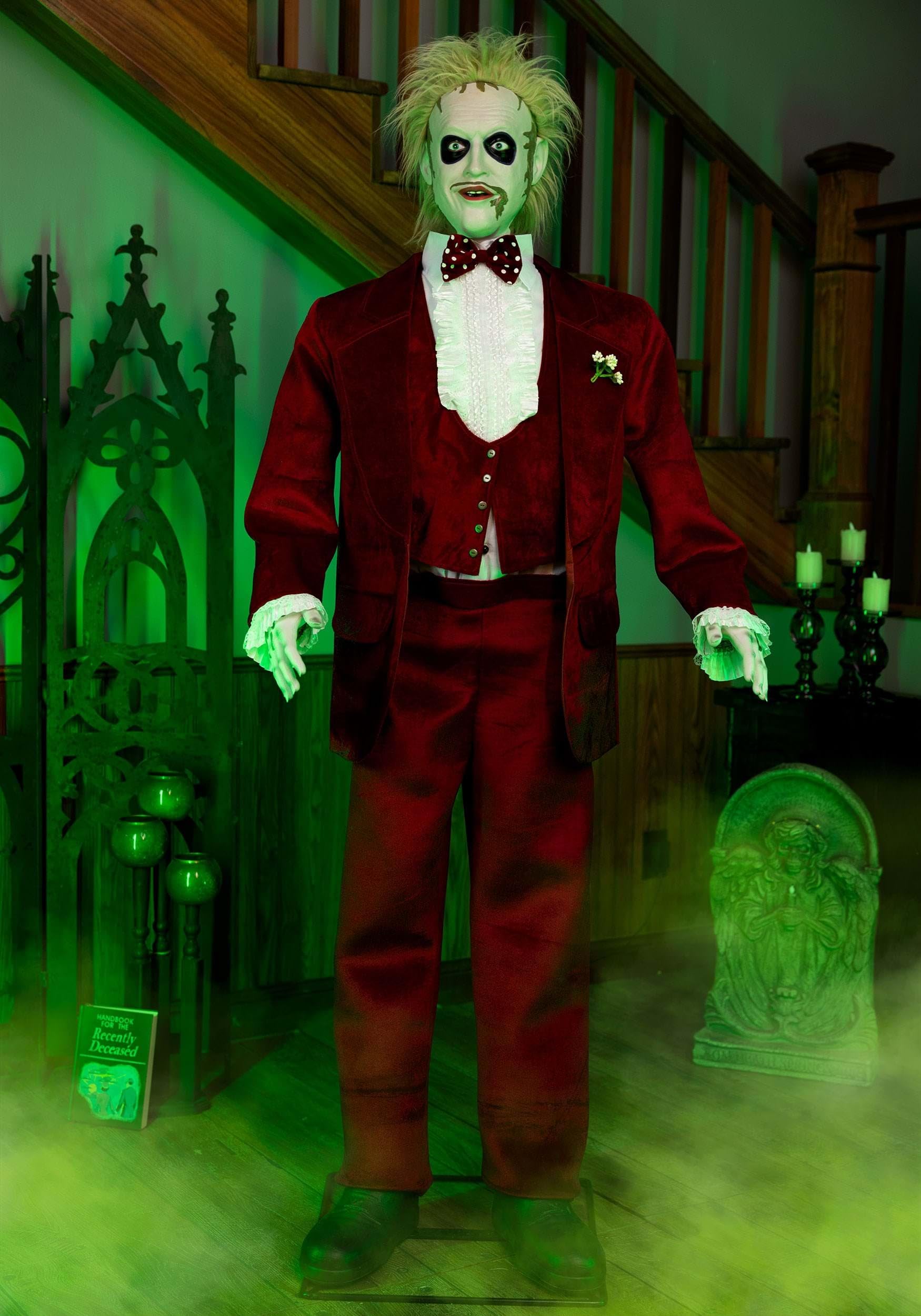 Gemmy 6FT Beetlejuice Animatronic | Life Size Halloween Decoration with 2 Outfits, Spinning Head, Movie Sounds and Music