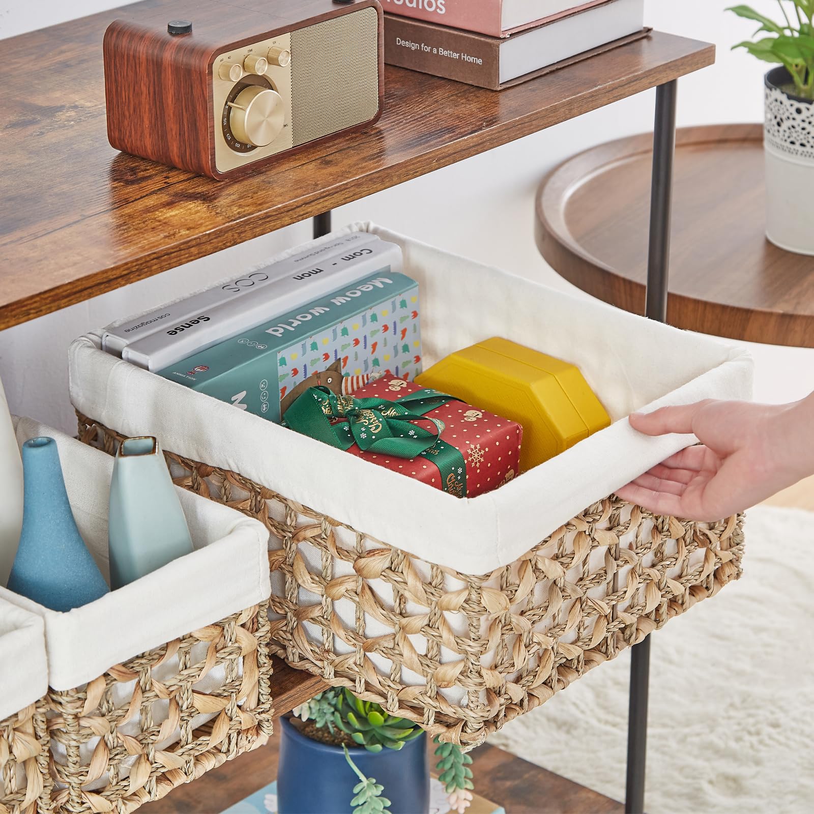 Vagusicc Wicker Basket, Set Of 3 Hand-Woven Water Hyacinth Storage Baskets For Organizing, Large Wicker Storage Basket Bins With