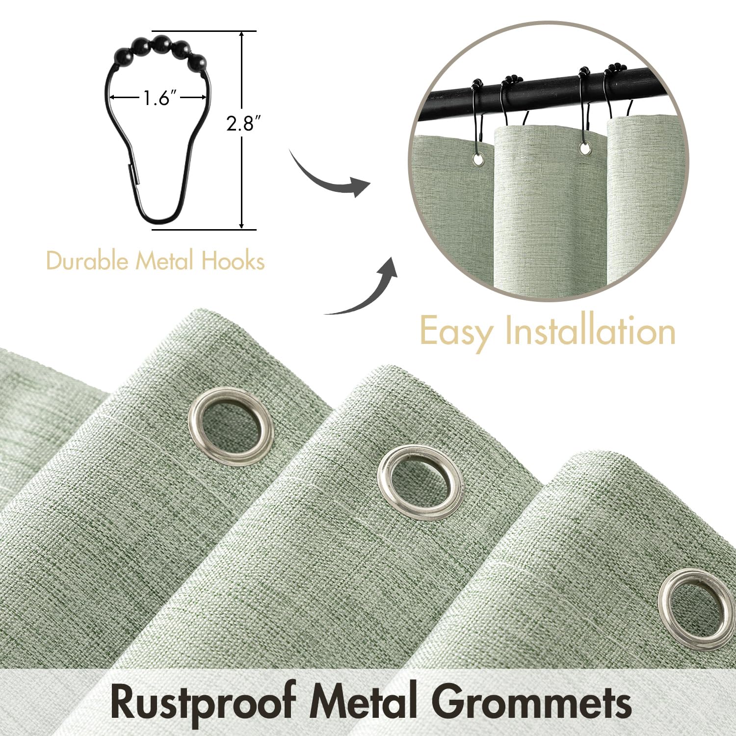 Miulee Stall Linen Spring Shower Curtain With 12 Metal Hooks Small Heavy Duty Washable Fabric Curtain Set Waterproof Narrow Thic
