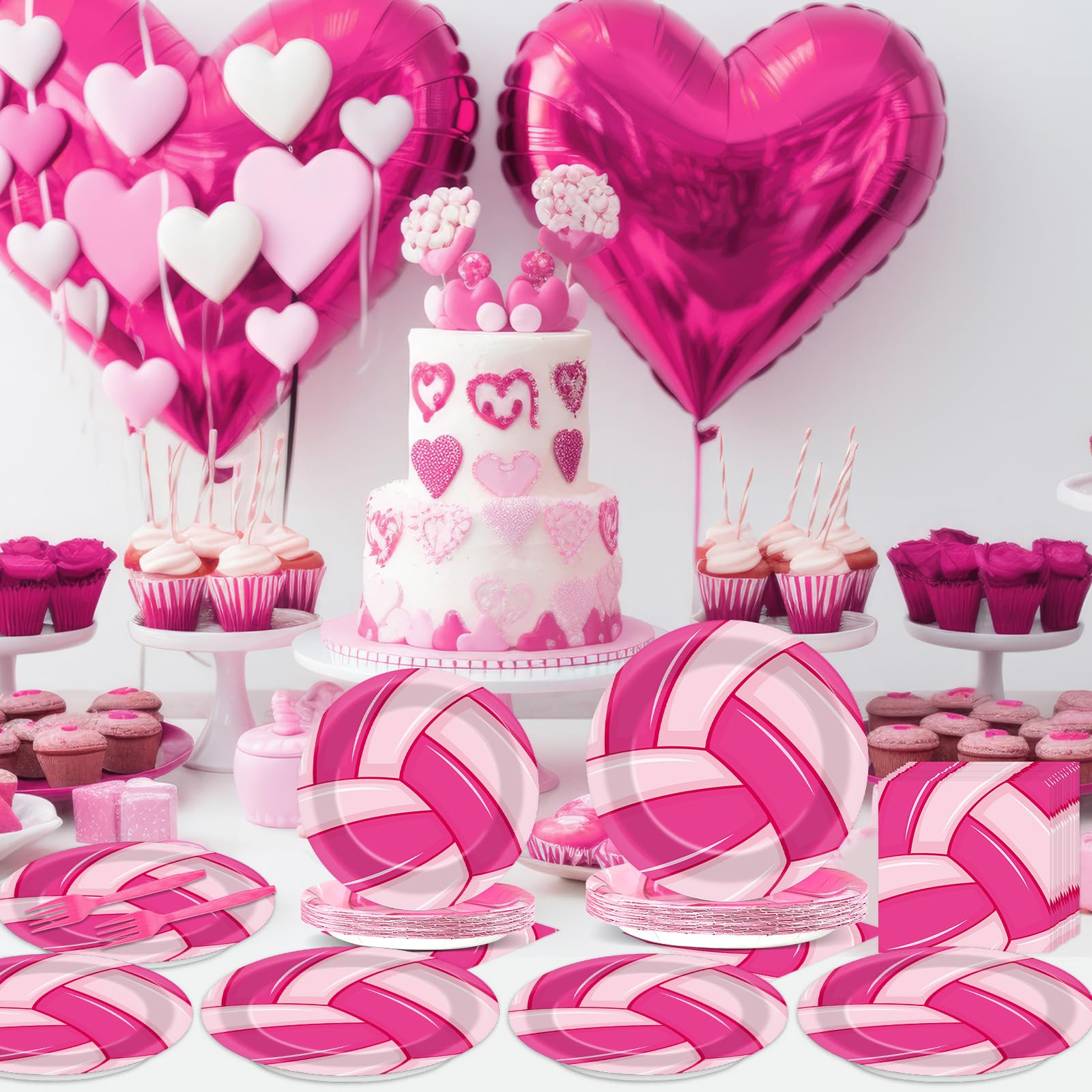 96Pcs Pink Volleyball Party Supplies Sport Paper Plates Napkins Volleyball Theme Party Decorations Volleyball Sport Dinnerware P