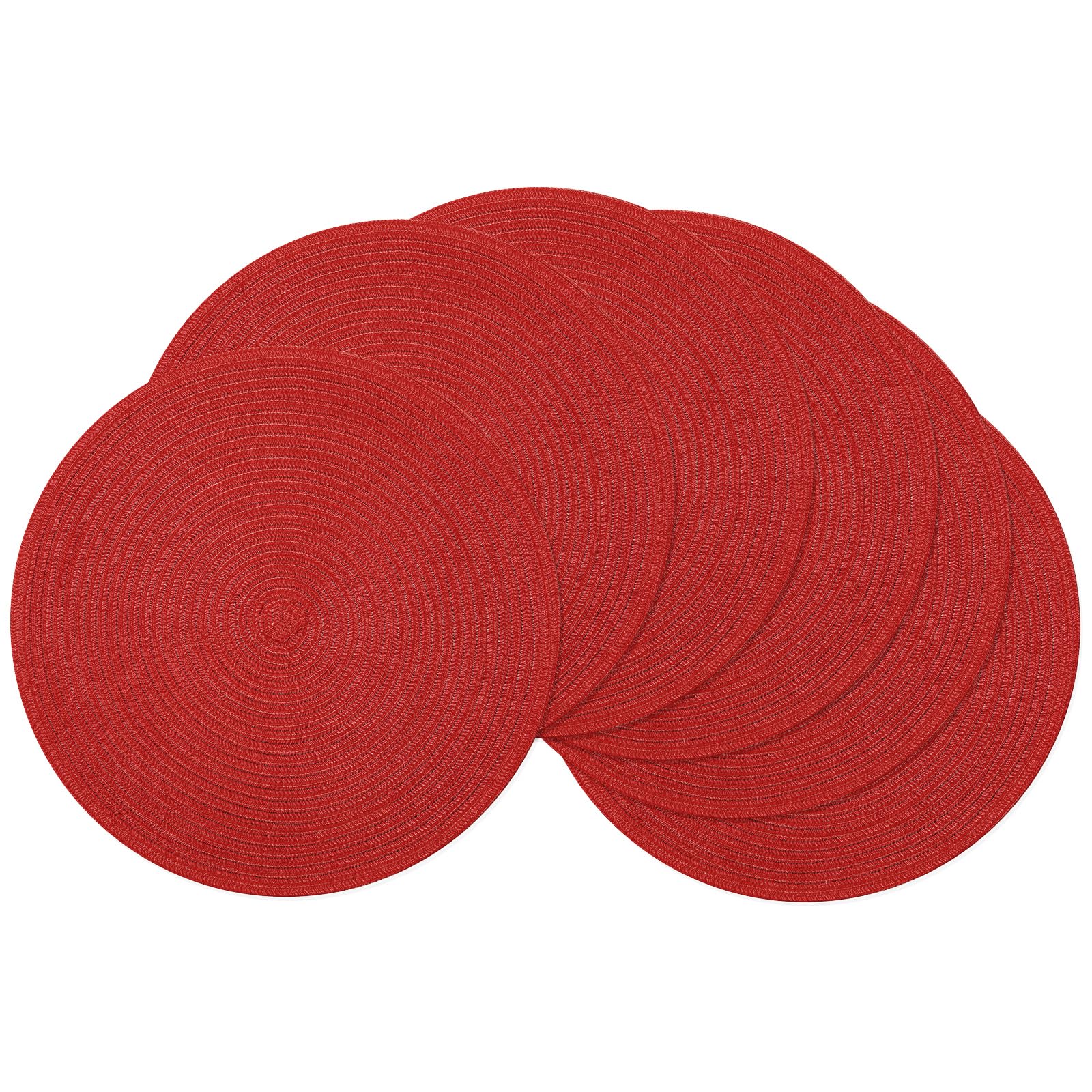 SHACOS Round Placemats Set of 6 Braided Cotton Polyester 15 inch Washable Place Mats for Dining Tables Christmas Table Mats Home