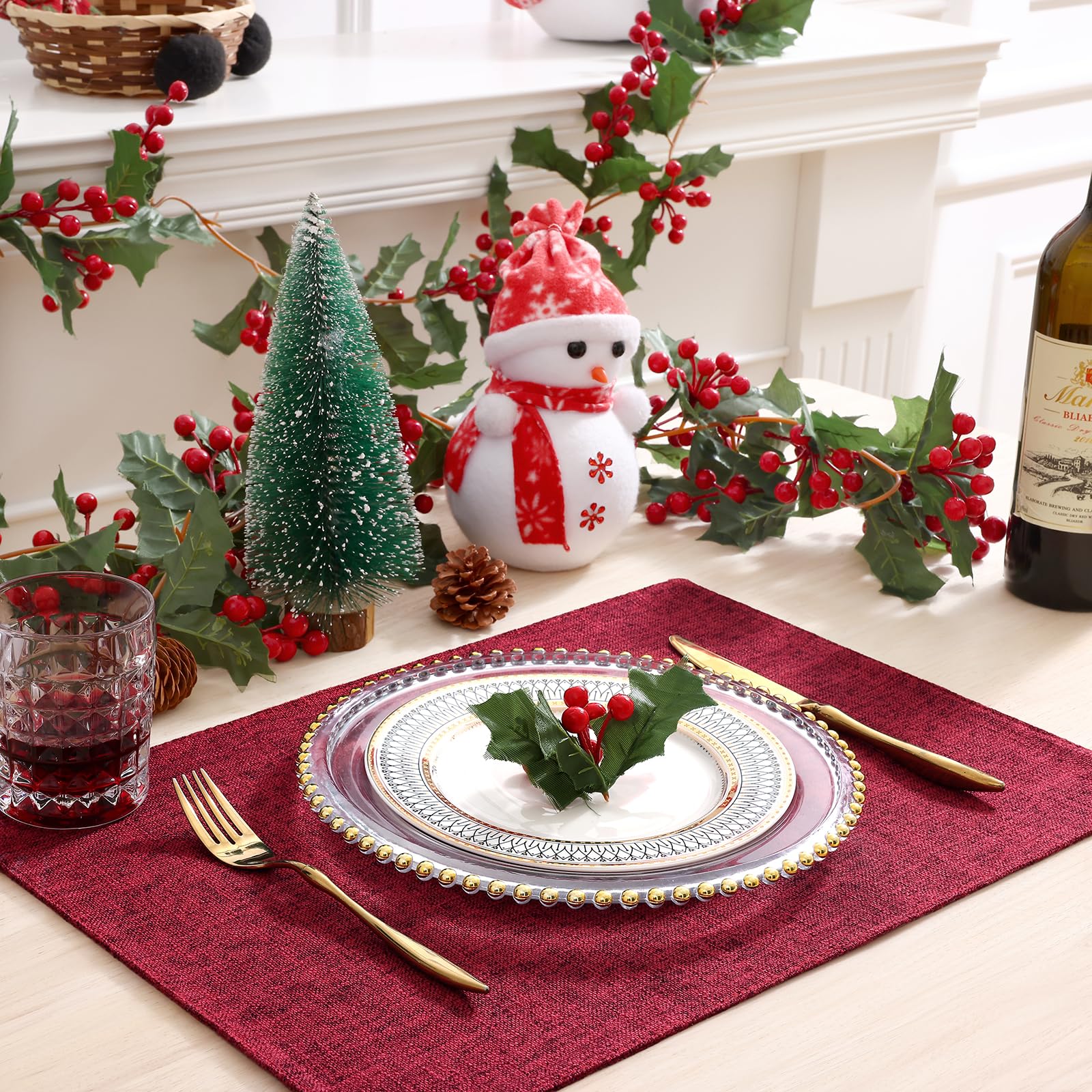 Homing Red Cloth Placemats Set Of 6 - Cotton Linen Blend Washable Farmhouse Dining Table Mats For Christmas, Easy To Clean, 13 X