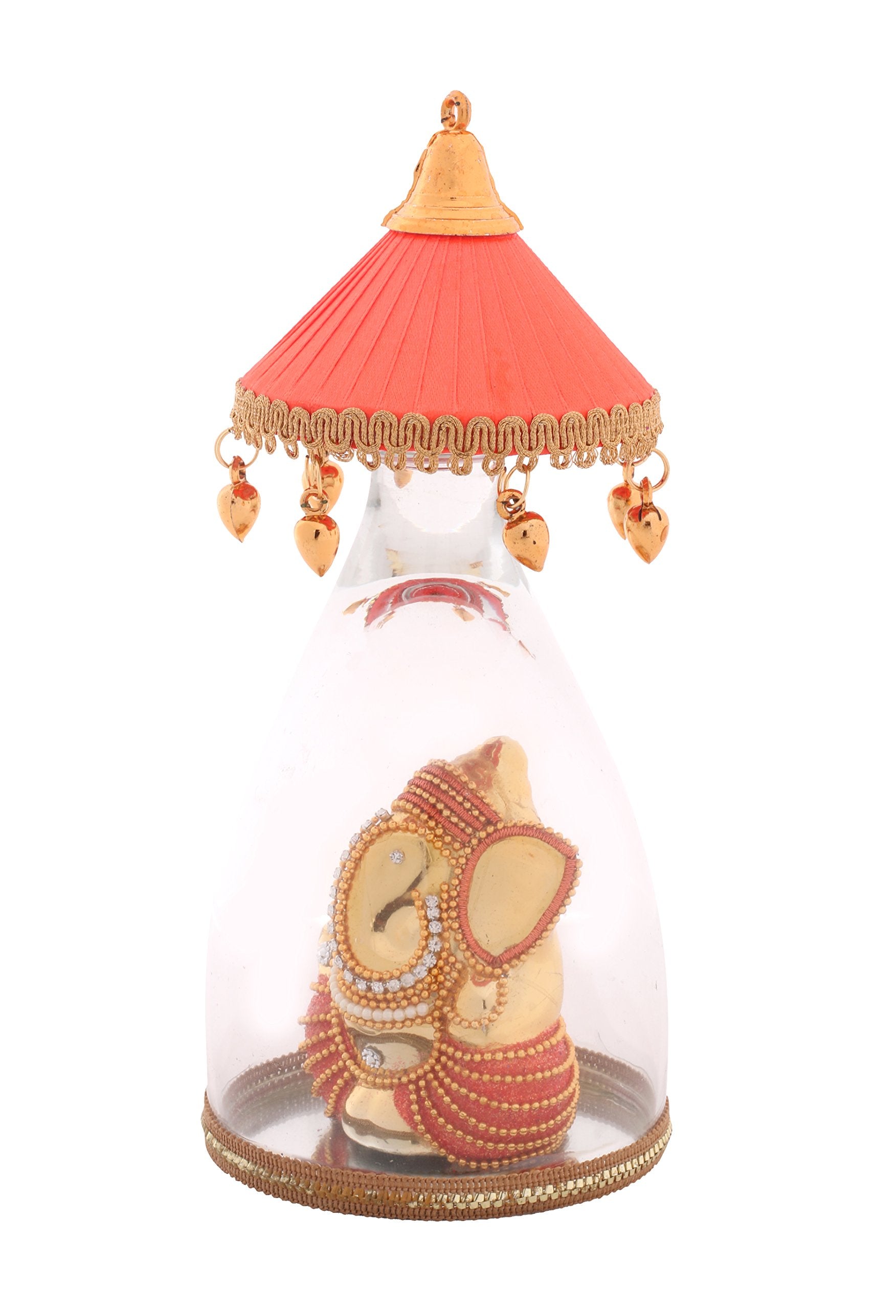 Itiha Glass Umbrella Ganesha Idols For Car Dashboard Or Home Decor, Orange, 7 Inch