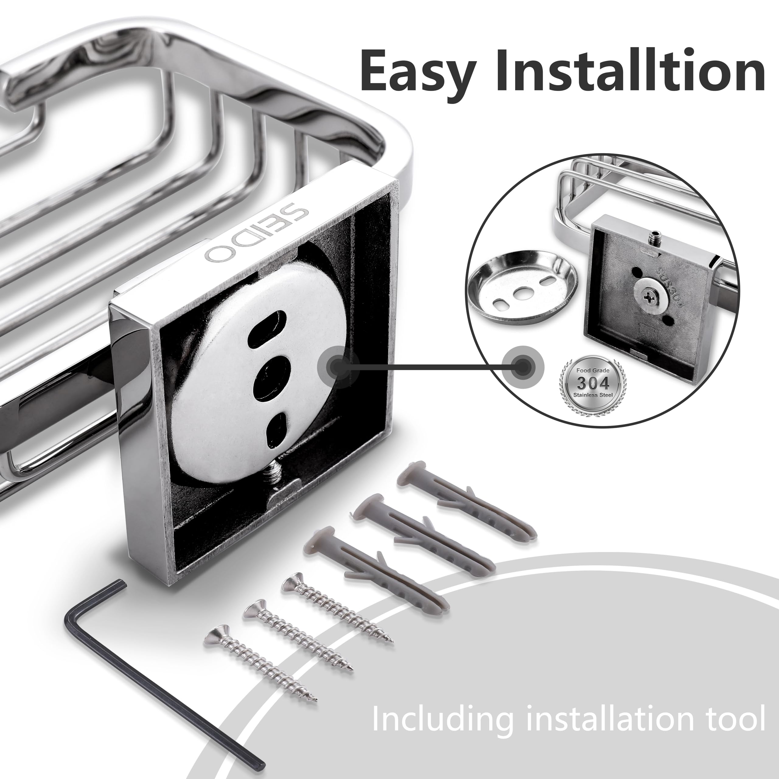 Seido 304 Stainless Steel Soap Dish Holder, Wall Mounted Soap Dish Holder For Shower Wall Bathroom & Kitchen Dish Soap Tray Poli