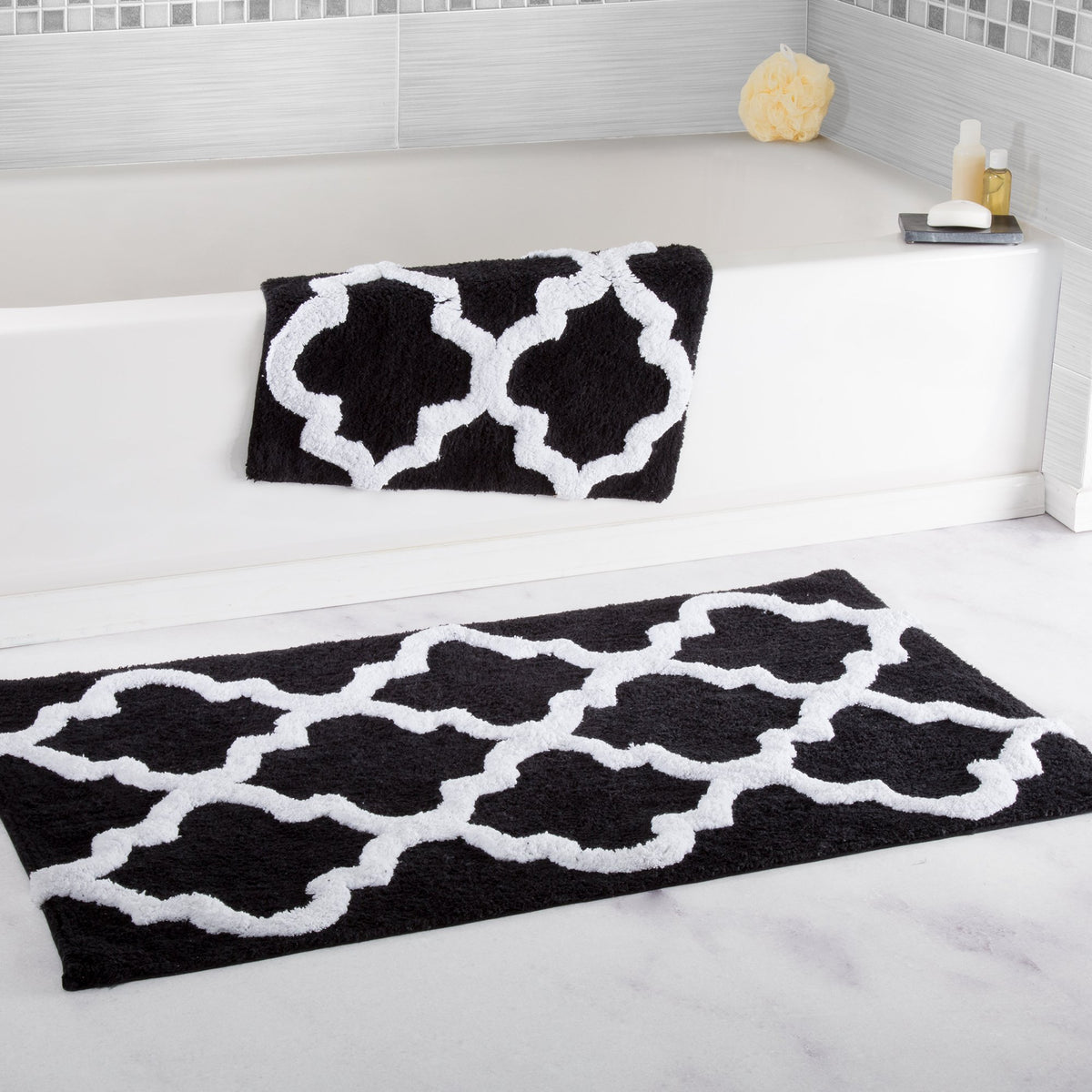 Bedford Home 100% Cotton 2 Piece Trellis Bathroom Mat Set - Black