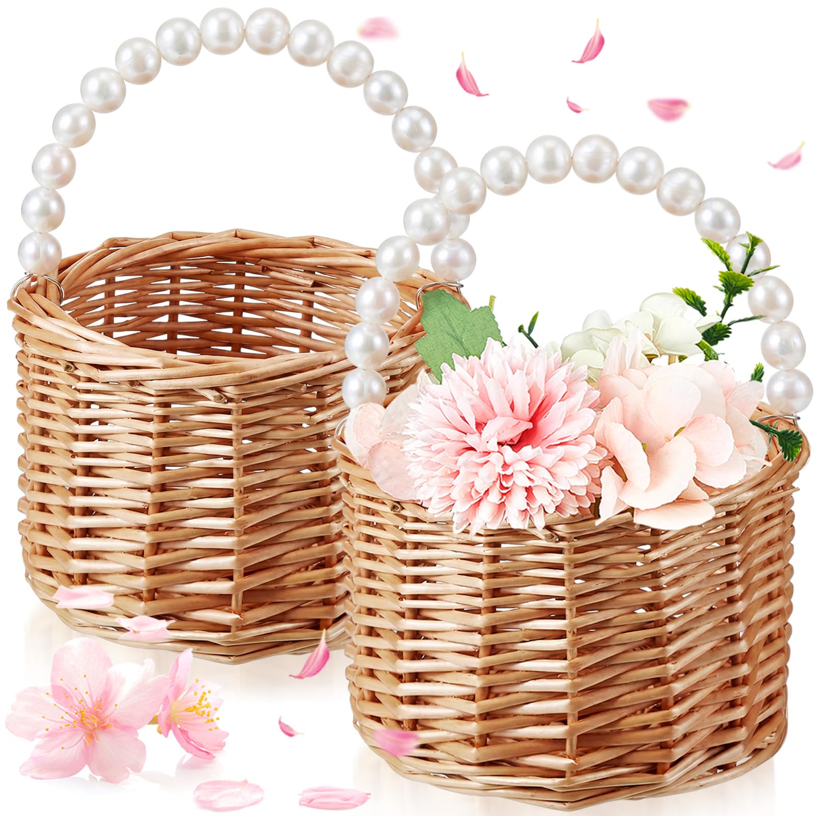 Soaoo 2 sets Wicker Rattan Flower Girl Wedding Basket, Without Ribbon Bow