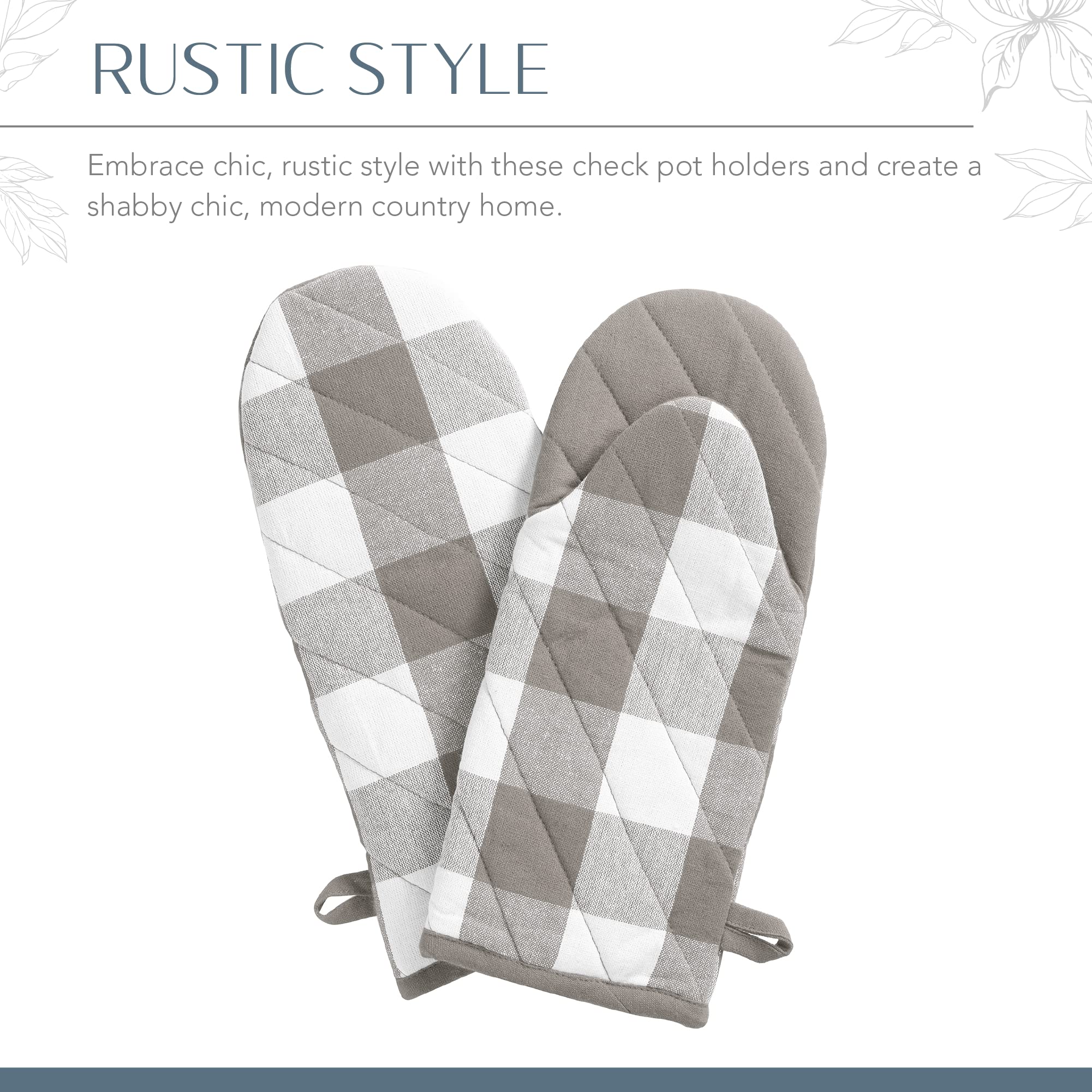 Elrene Home Fashions Farmhouse Living Buffalo Check Oven Mitt Pair, 13''X6'', Gray/White 2