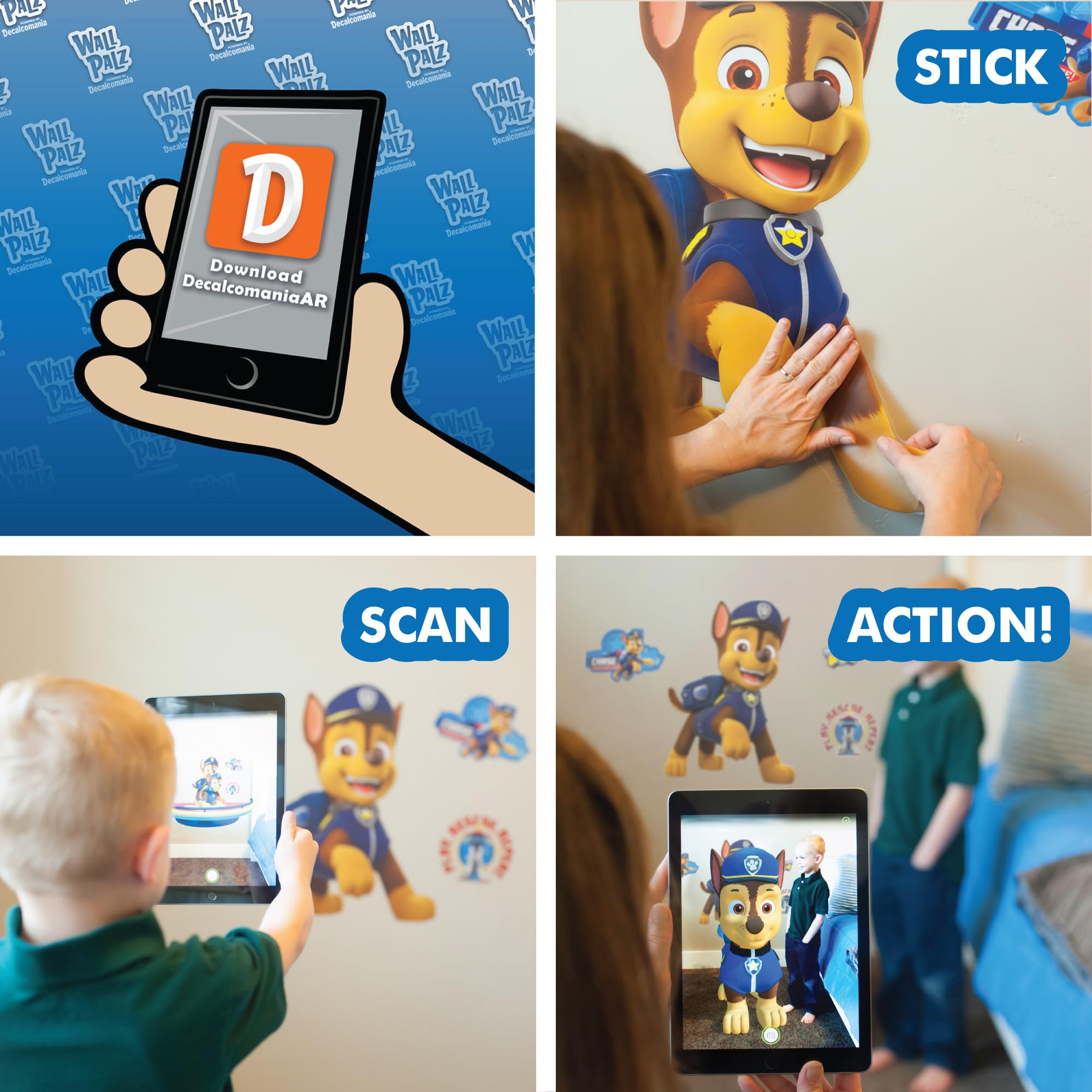 Wall Palz Nickelodeon Paw Patrol Wall Decal - 19'' Chase Wall Stickers For Bedroom With 3D Augmented Reality Interaction - Paw P