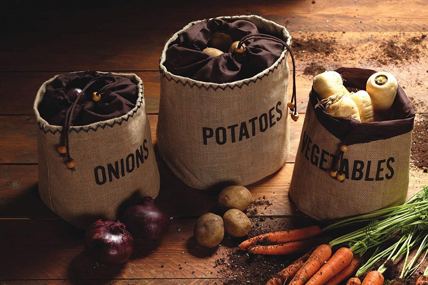 Natural Elements KitchenCraft Potato Bag with Blackout Lining  Hessian  Brown  24 x 24cm