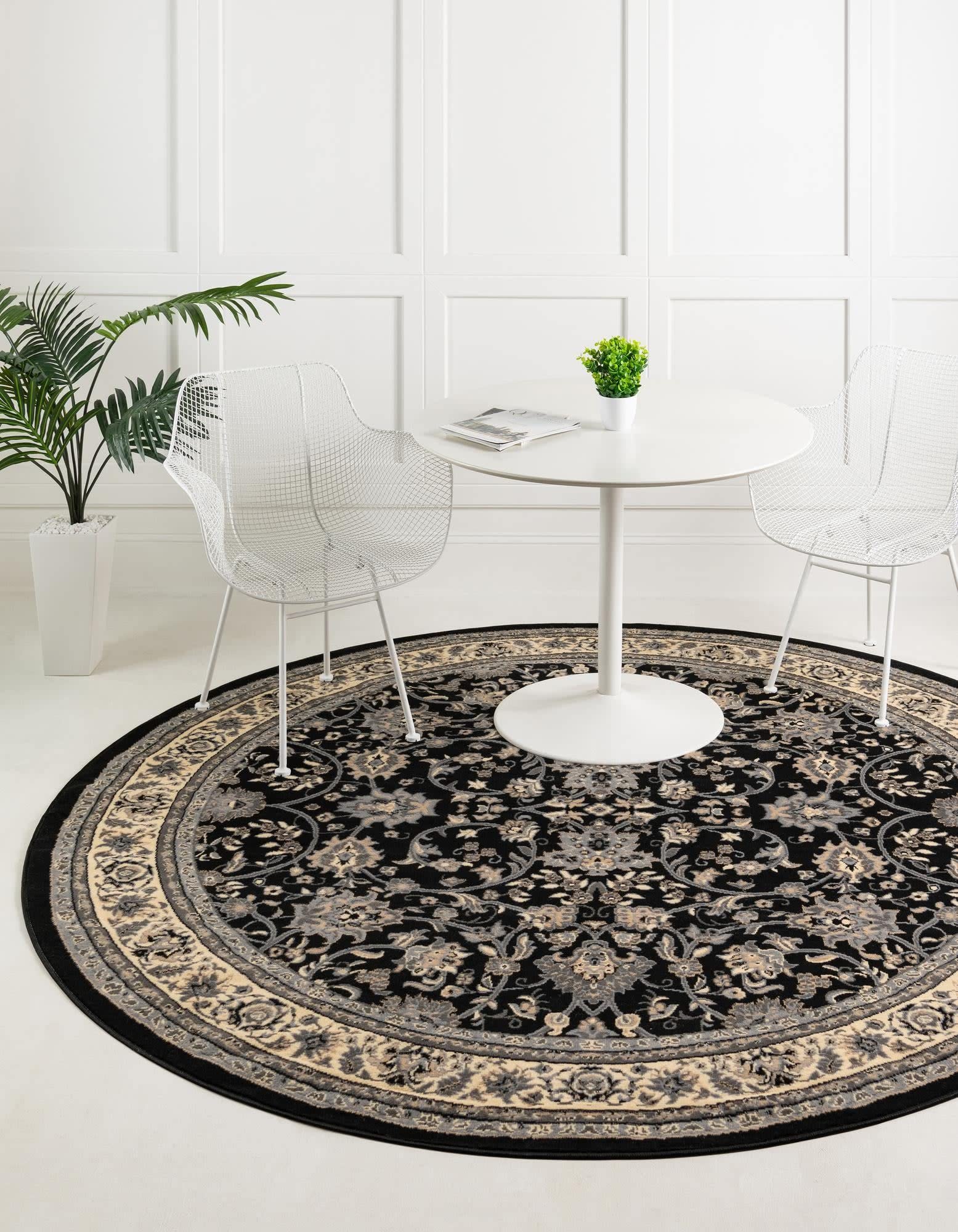 Unique Loom Sialk Hill Collection Area Rug - Washington (4 1 Round Black/Gray)
