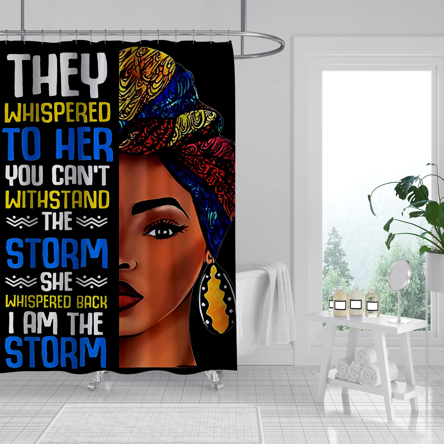 African Woman Shower Curtain Afro American Black Girl Fabric Shower Curtain Funny Shower Curtains Inspirational Quotes Waterproo