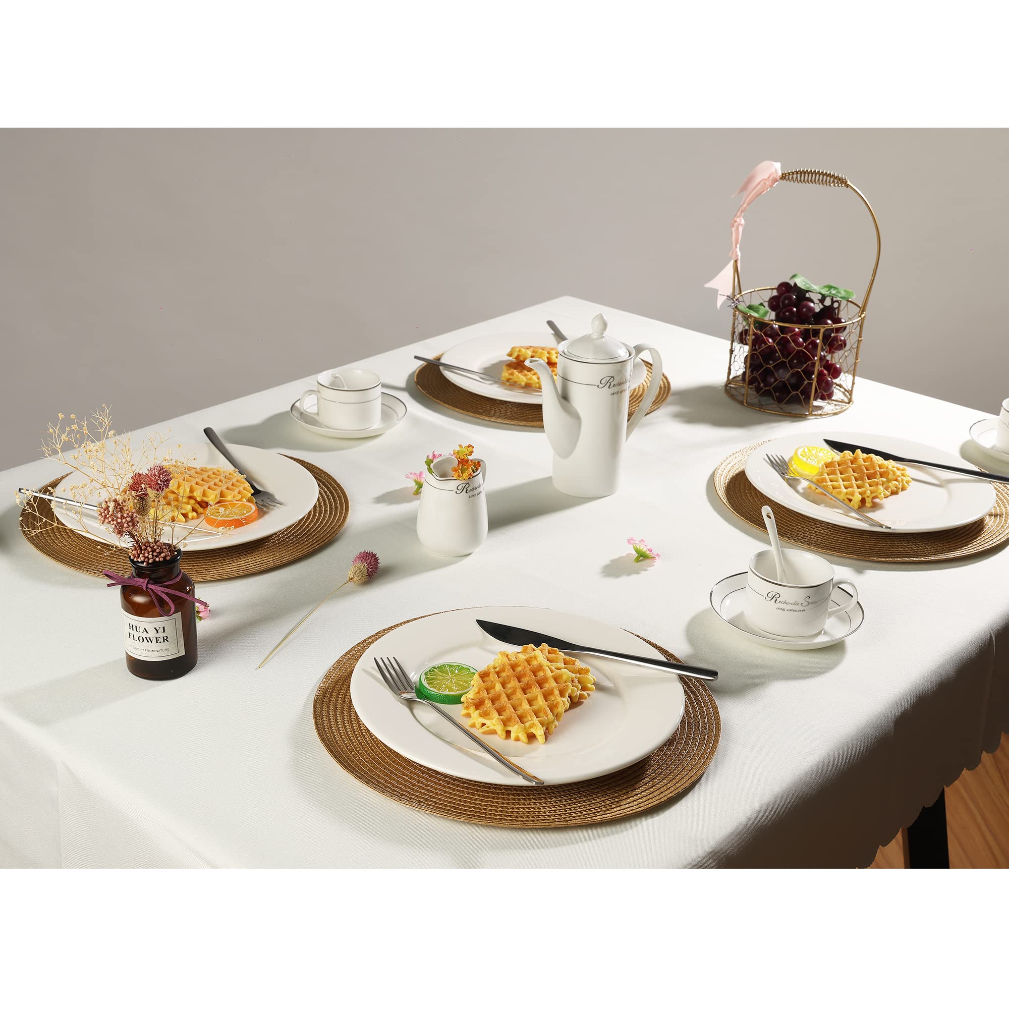 Wanyd Round Placemats Set Of 6,12.6 Inch Small Circle Placemats Washable Table Mats For Wedding Gifts, Housewarming Gifts Khaki