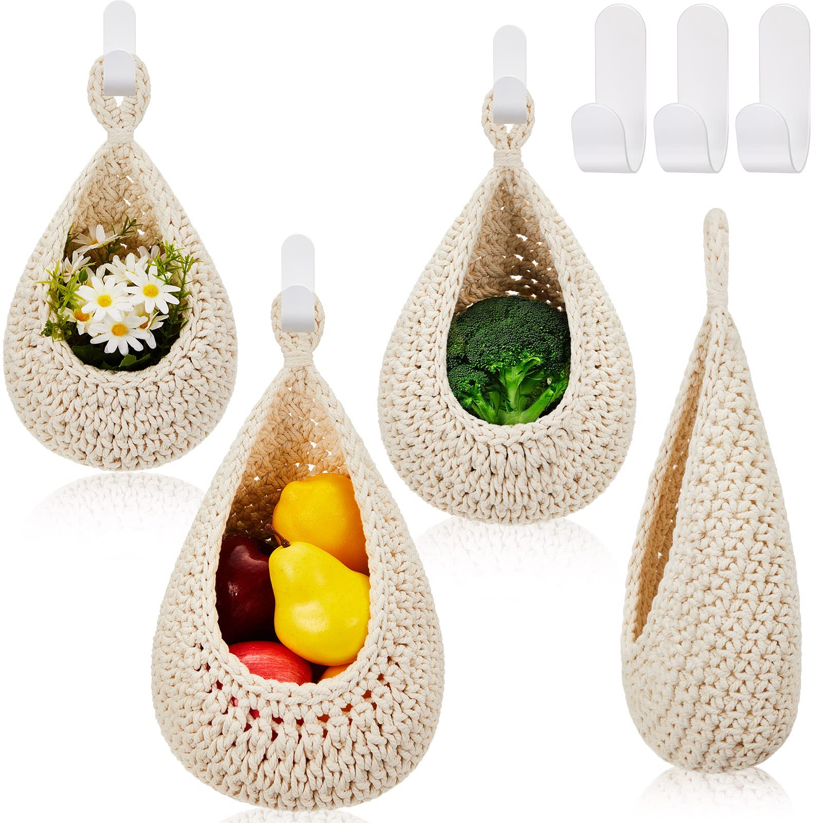 Honeydak Hanging Wall Basket Teardrop Hanging Baskets Onion Basket Coat Bohemian Storage Fruit Wall Hooks for Kitchen Wall Home 
