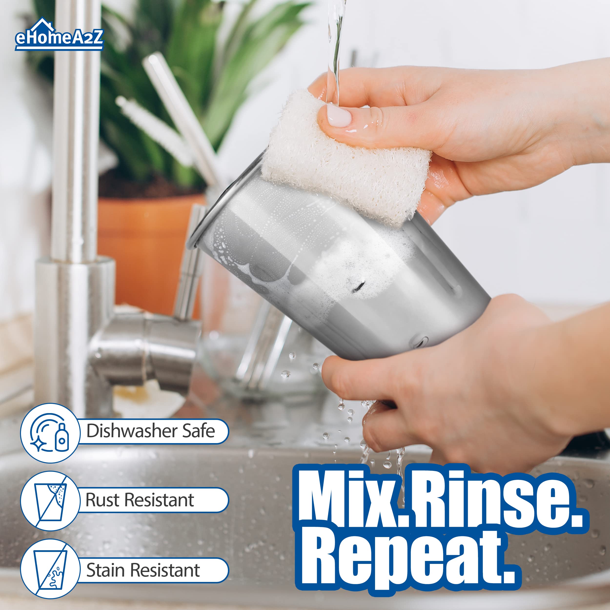 Ehomea2Z Malt Cup (6 Pack) Stainless Steel Ice Cream Milkshake Commercial Grade 30 Oz (6)