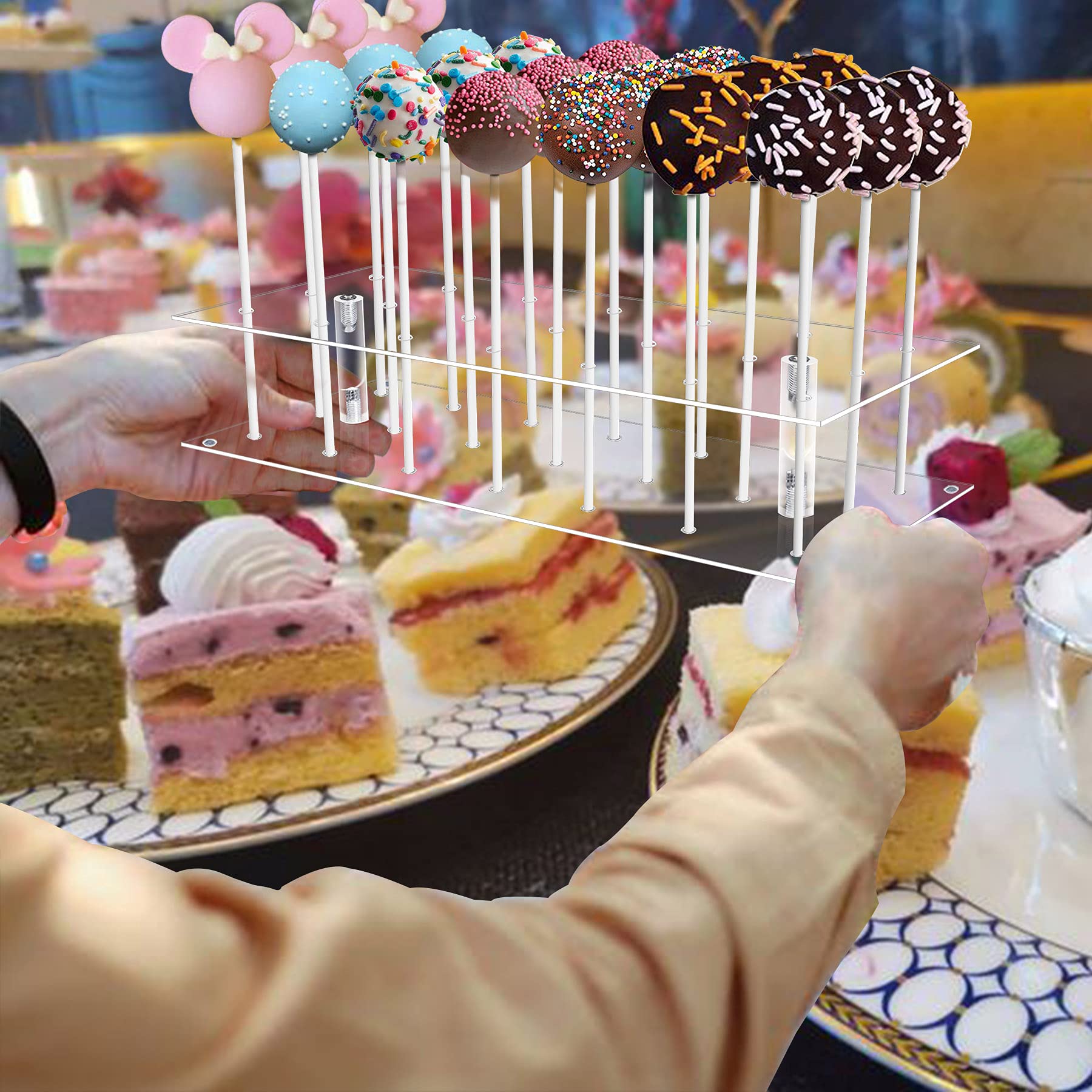 KETAWA Cake pop stand,21 Hole Clear Acrylic Lollipop Holder, Lollipop Sticks Weddings Baby Showers Birthday Parties Anniversarie