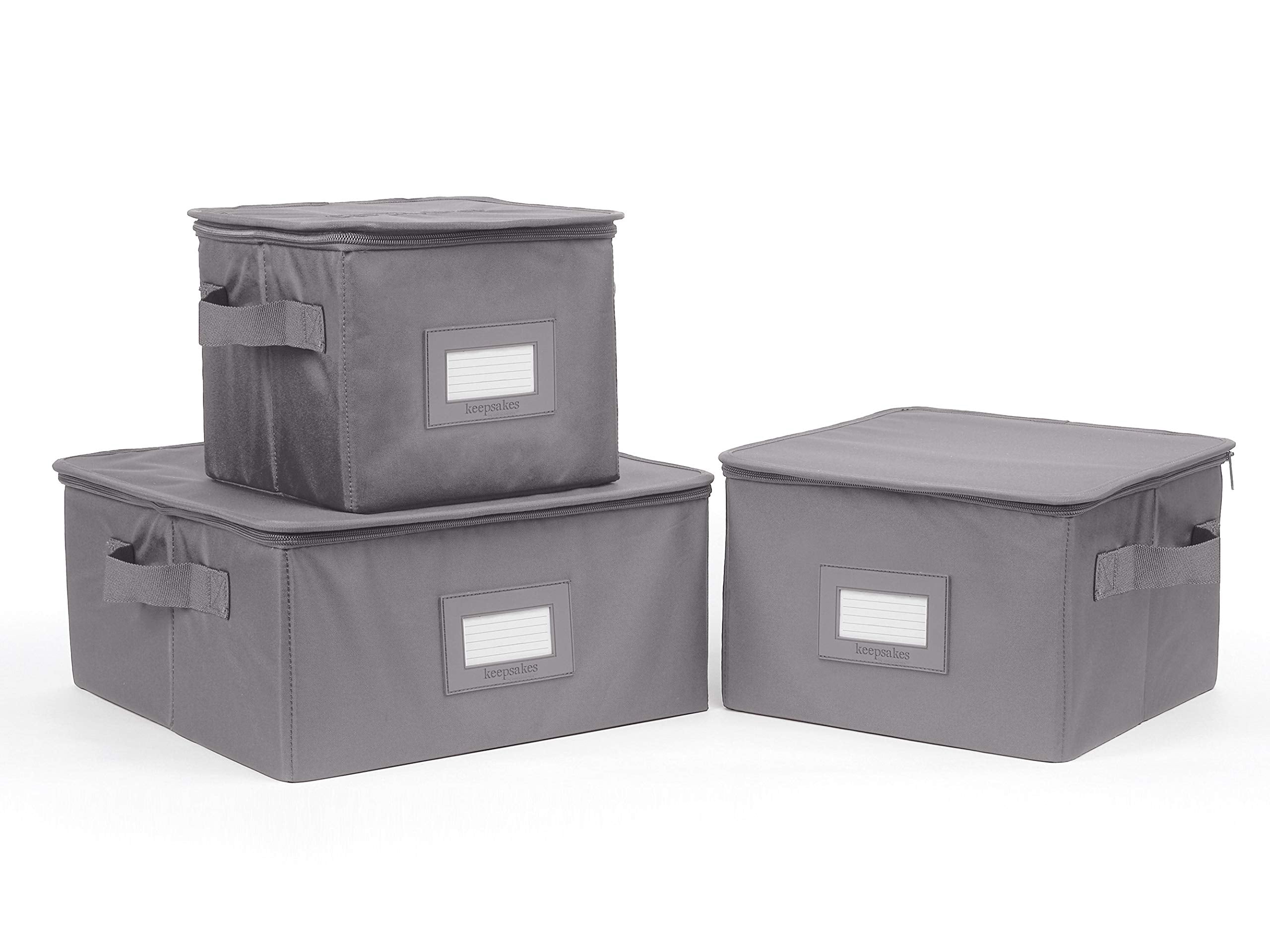 Covermates Keepsakes Dish Storage Box - Stackable, Reinforced Handles, China Storage, Graphite