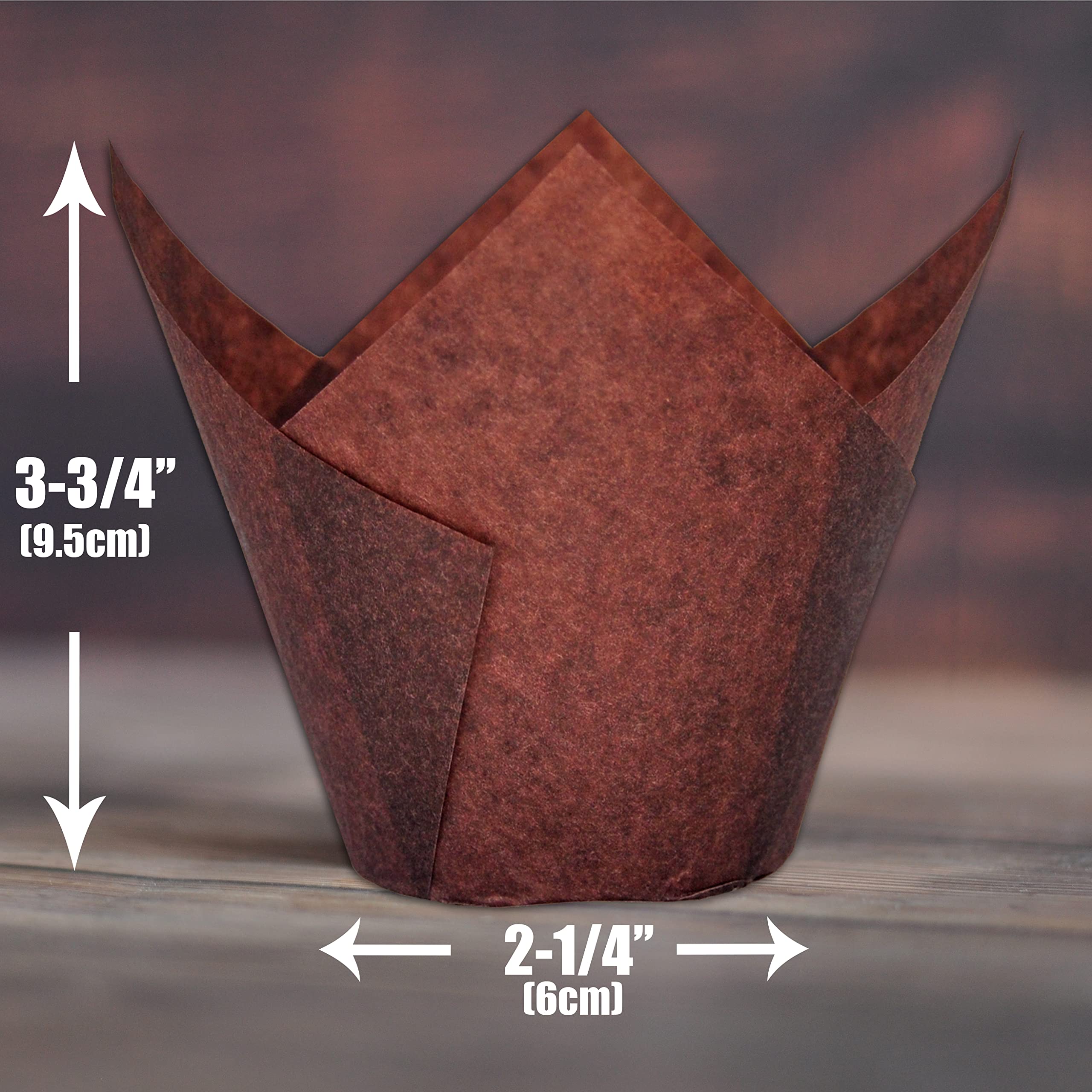 Mybakning Jumbo Extra Large Size Brown Tulip Baking Cups 2-1/4''(Base Diameter) X 3-3/4''(Wall Height) Greaseproof Paper Baking