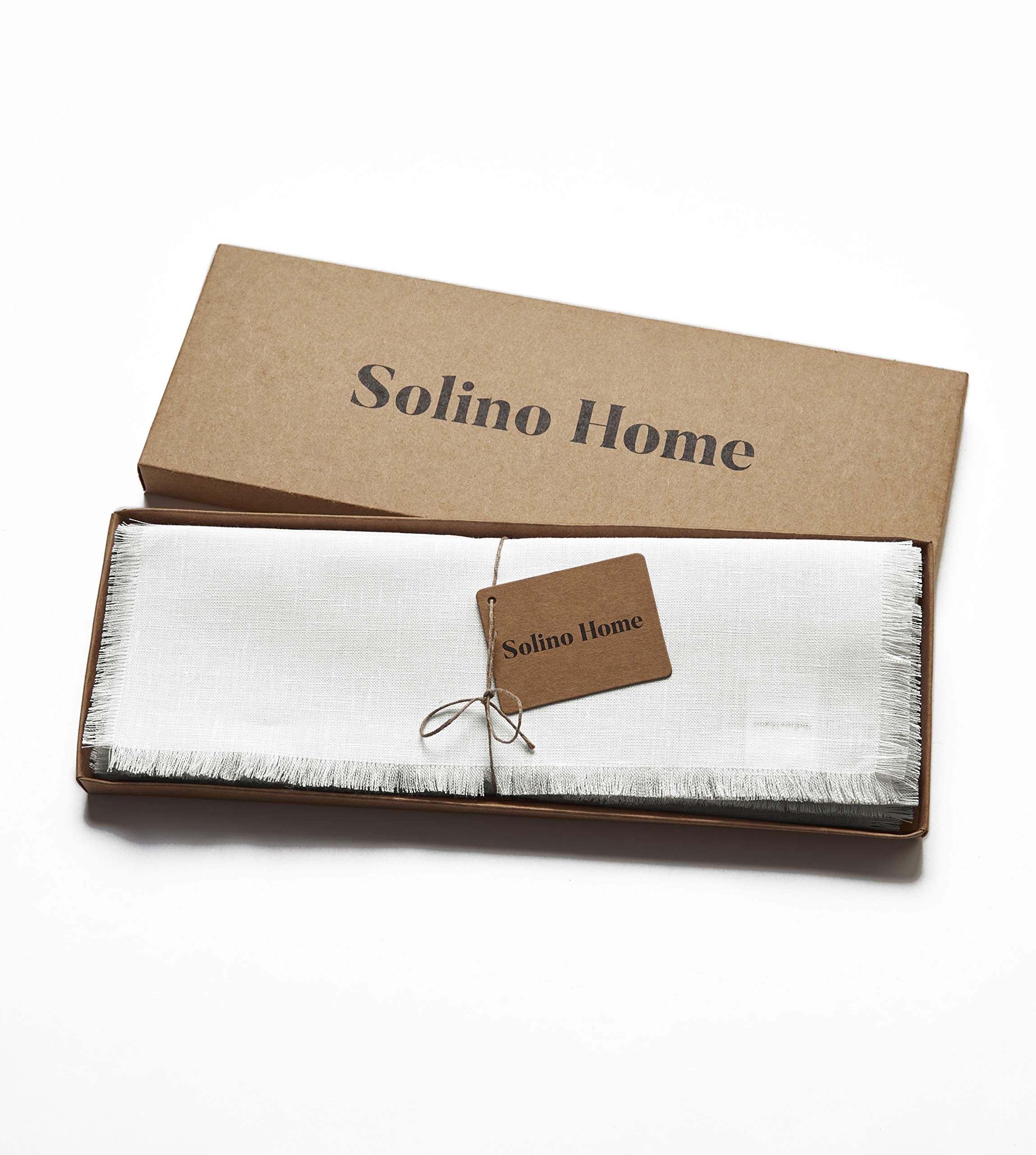 Solino Home Linen Placemats 14 X 19 Inch - White, 100% Pure Linen Fringe Tablemats