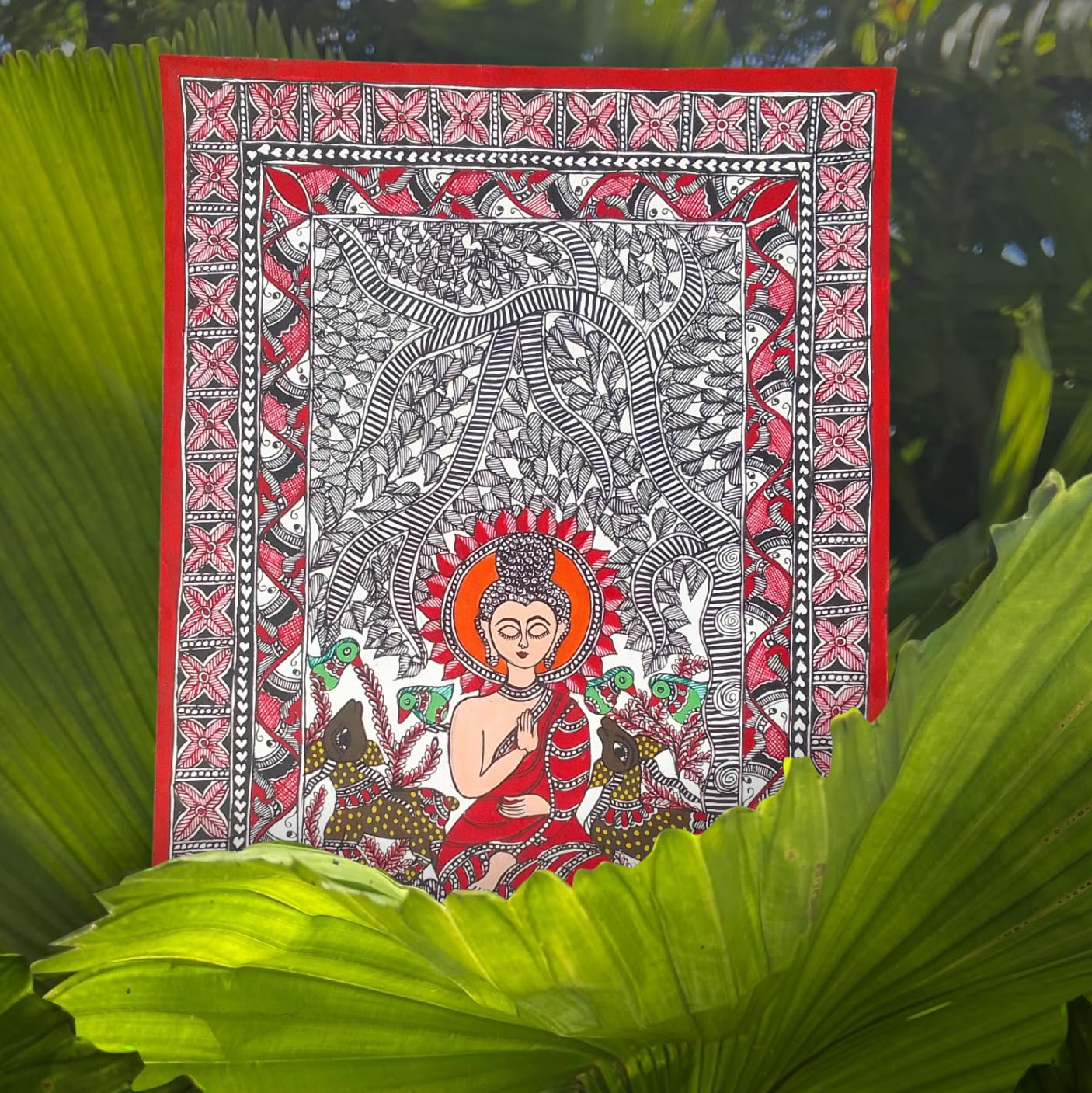 Mini Art Mithila Painting Madhubani Painting Of Buddha (22 X15 Inch)-Unframed