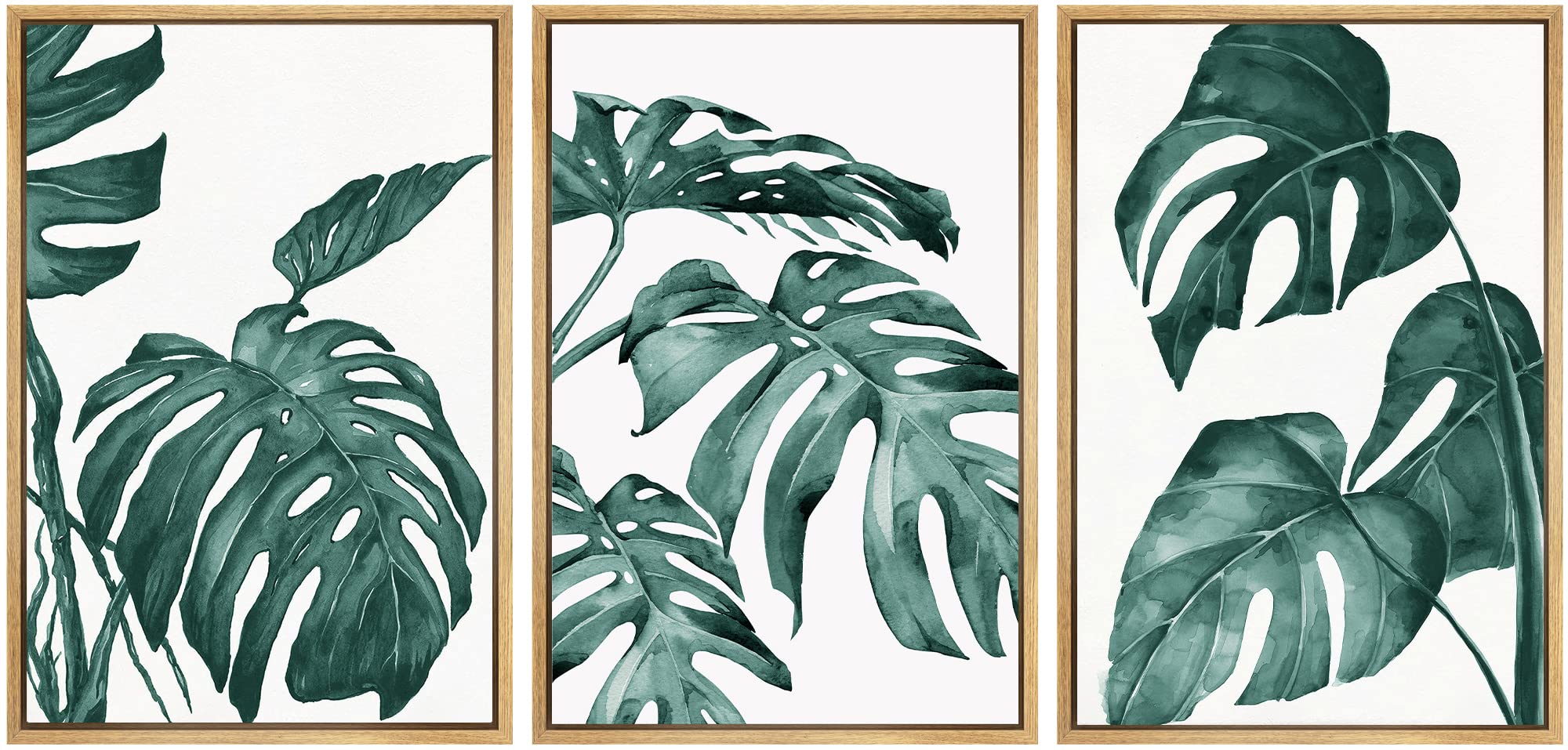 Signwin 3 Piece Framed Canvas Wall Art Tropical Plant Leaves Canvas Prints Home Artwork Decoration For Living Room,Bedroom - 16'