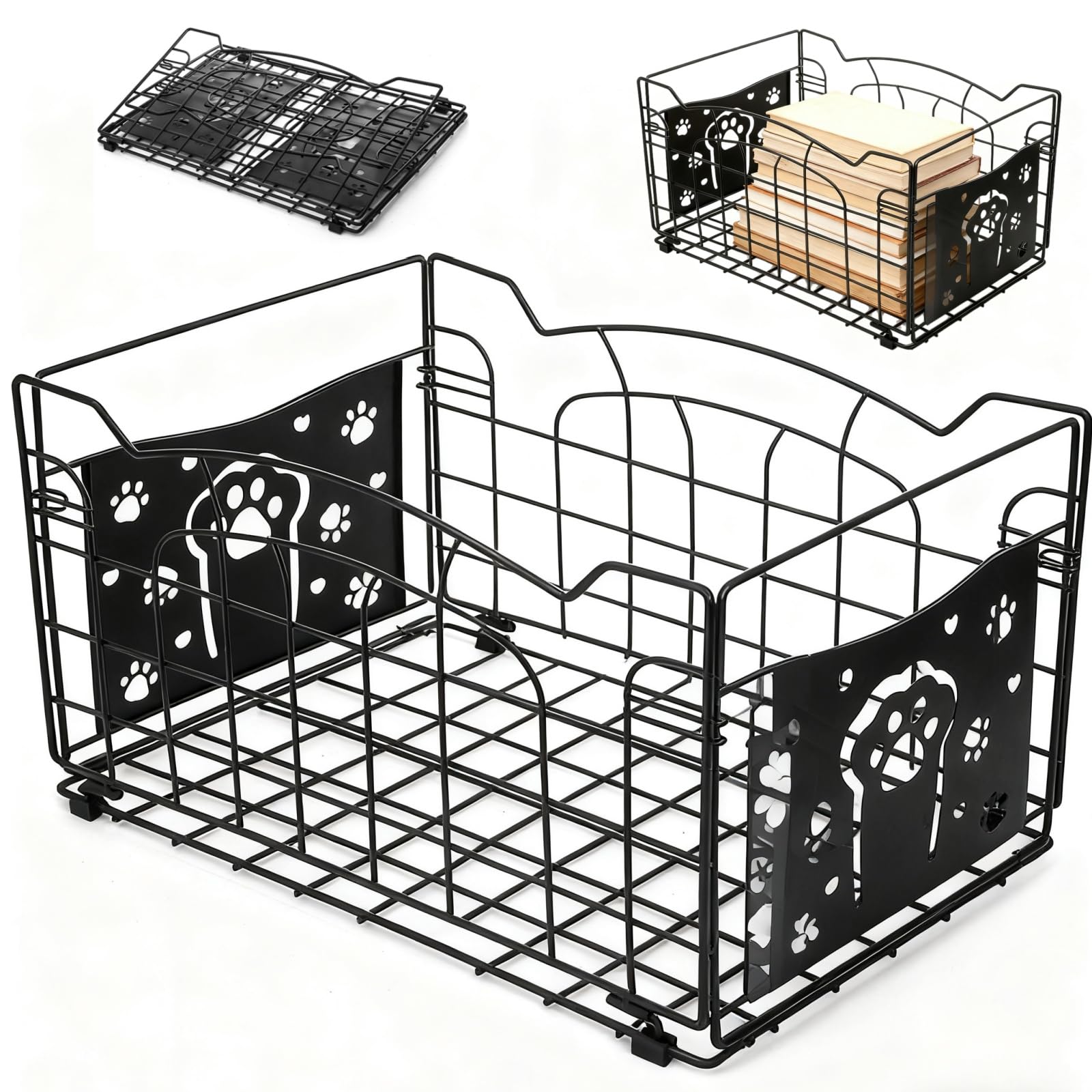Tlence 14 Large Wire Baskets for Organizing, Metal Open Storage Bin with Handles, Foldable Kitchen Pantry Organizer, Farmhouse 