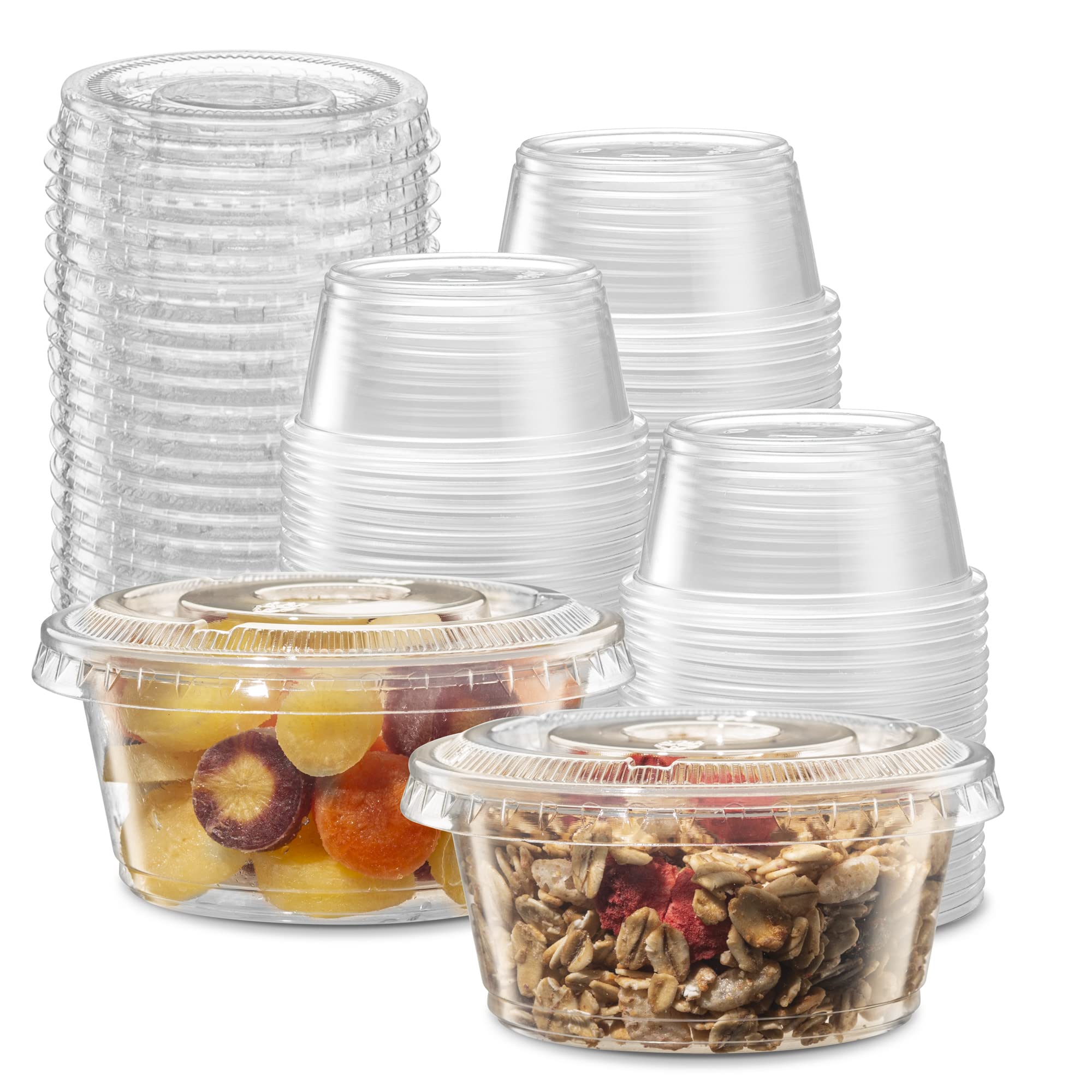 3.25 oz - 200 Sets Clear Diposable Plastic Portion Cups With Lids, Small Mini Containers For Portion Controll, Jello Shots, Meal