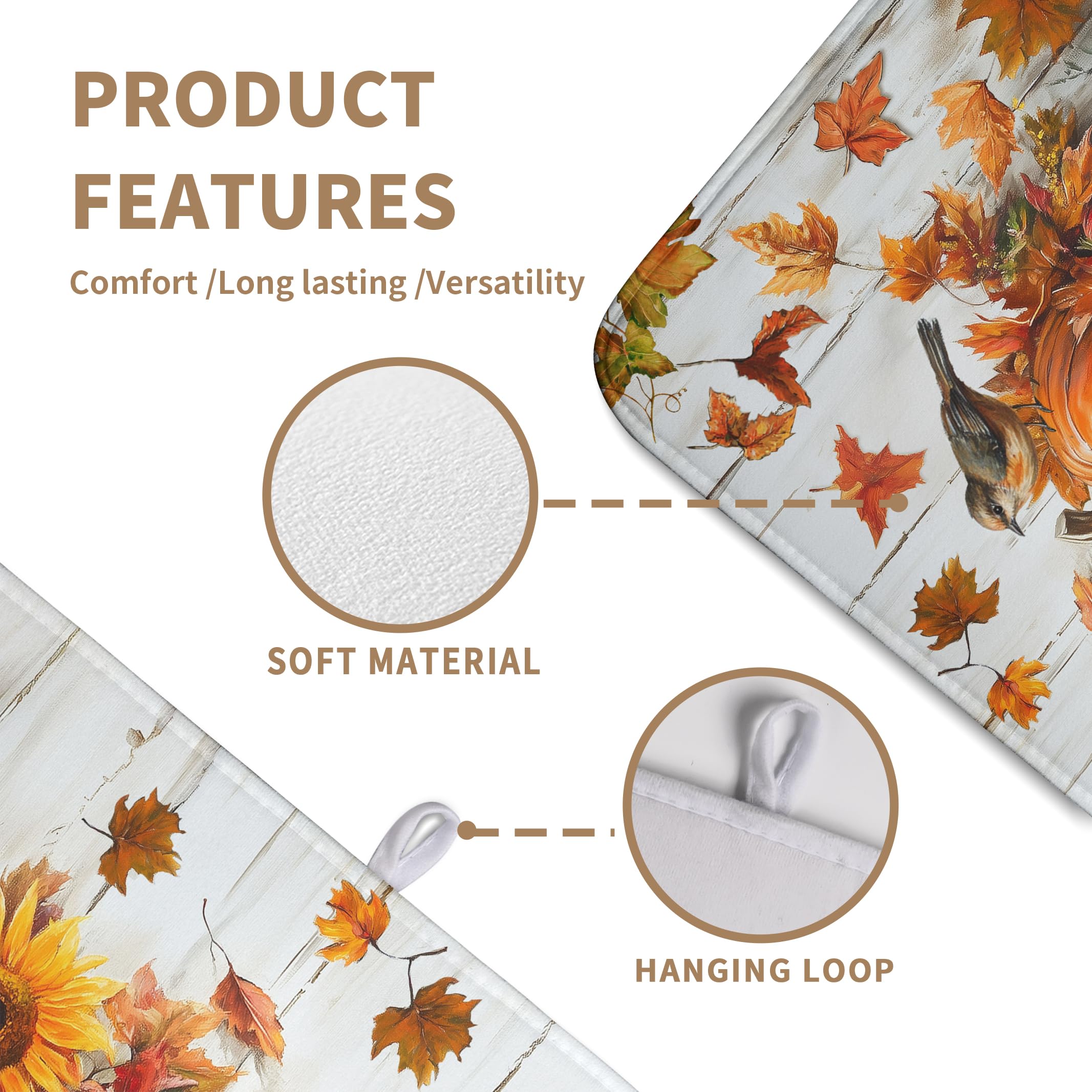 Wnoesat Fall Dish Drying Mat for Kitchen Counter Pumpkin Sunflower Maple Leaf Birds Drying Mats Autumn Thanksgiving Harvest Dish