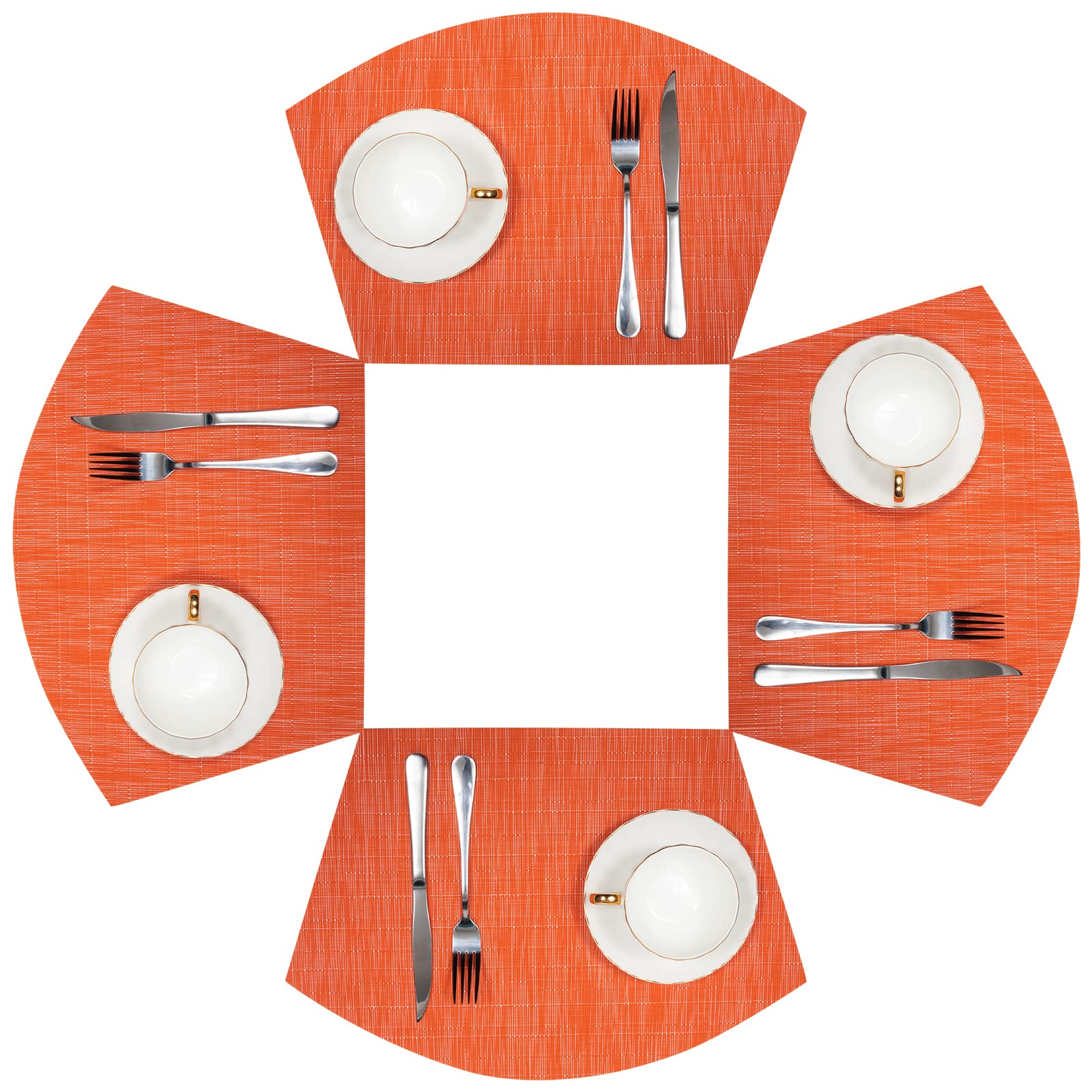 Shacos Round Table Placemats Set Of 4 Wedge Placemats Heat Resistant Woven Vinyl Table Mats Wipe Clean (4, Orange)