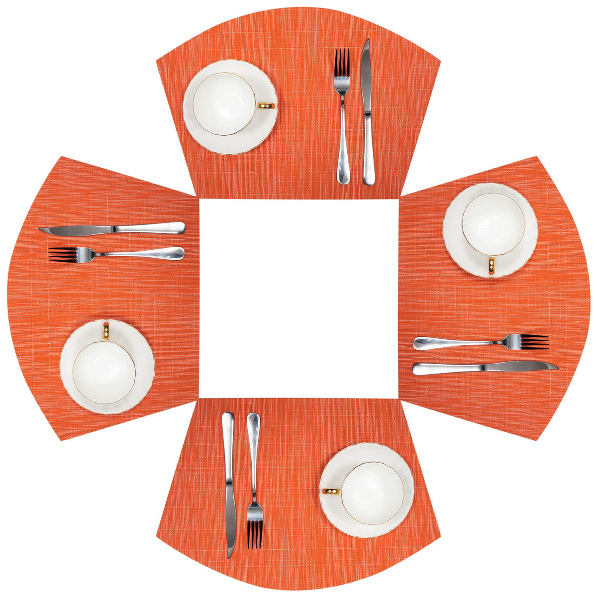 Shacos Round Table Placemats Set Of 4 Wedge Placemats Heat Resistant Woven Vinyl Table Mats Wipe Clean (4, Orange)