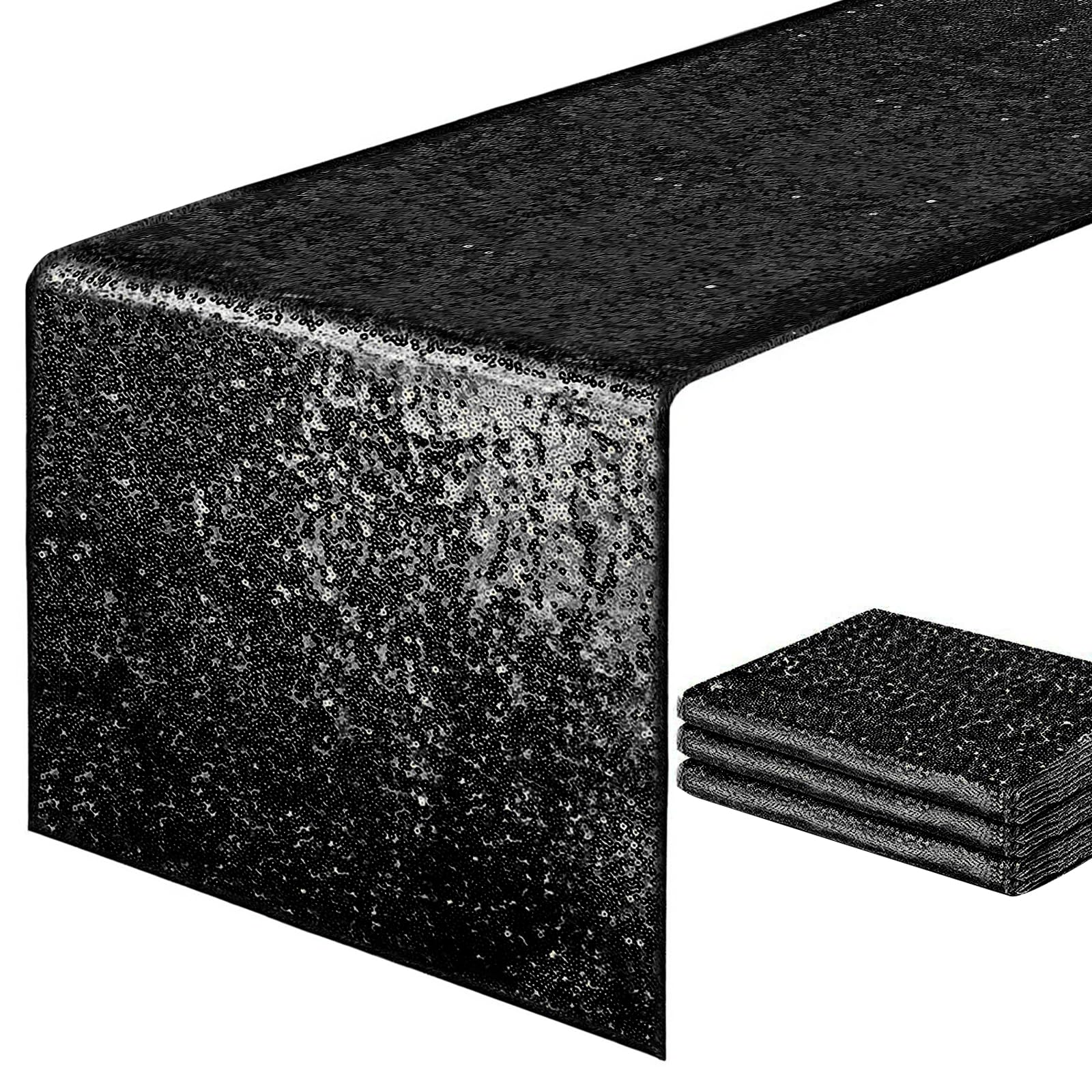 Ivarunner Black Sequin Table Runners, Black Table Runner 12''X 72'', Black Party Decorations, Glitter Table Runner For Birthday,