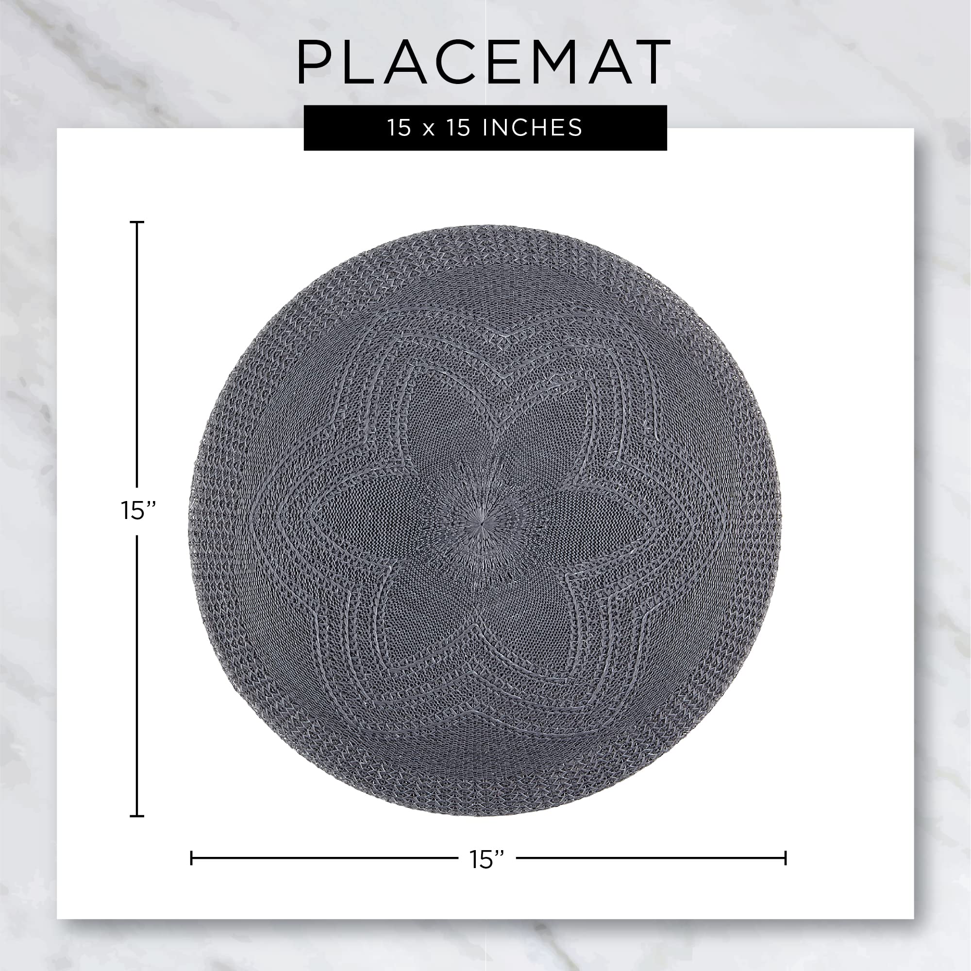 DII Black Round Polypropylene Woven Placemat (Set of 6)