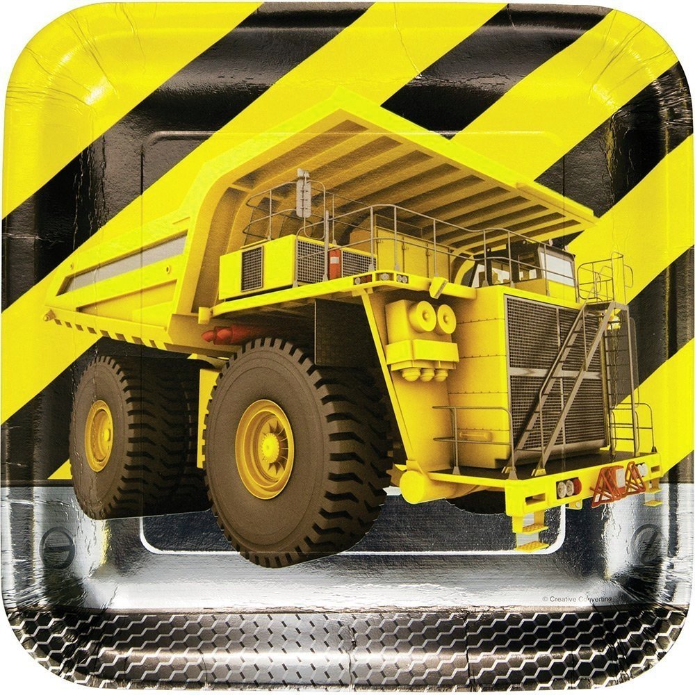 Creative Converting Square Foil Construction Birthday Zone Dinner Plates(8 Count), 9