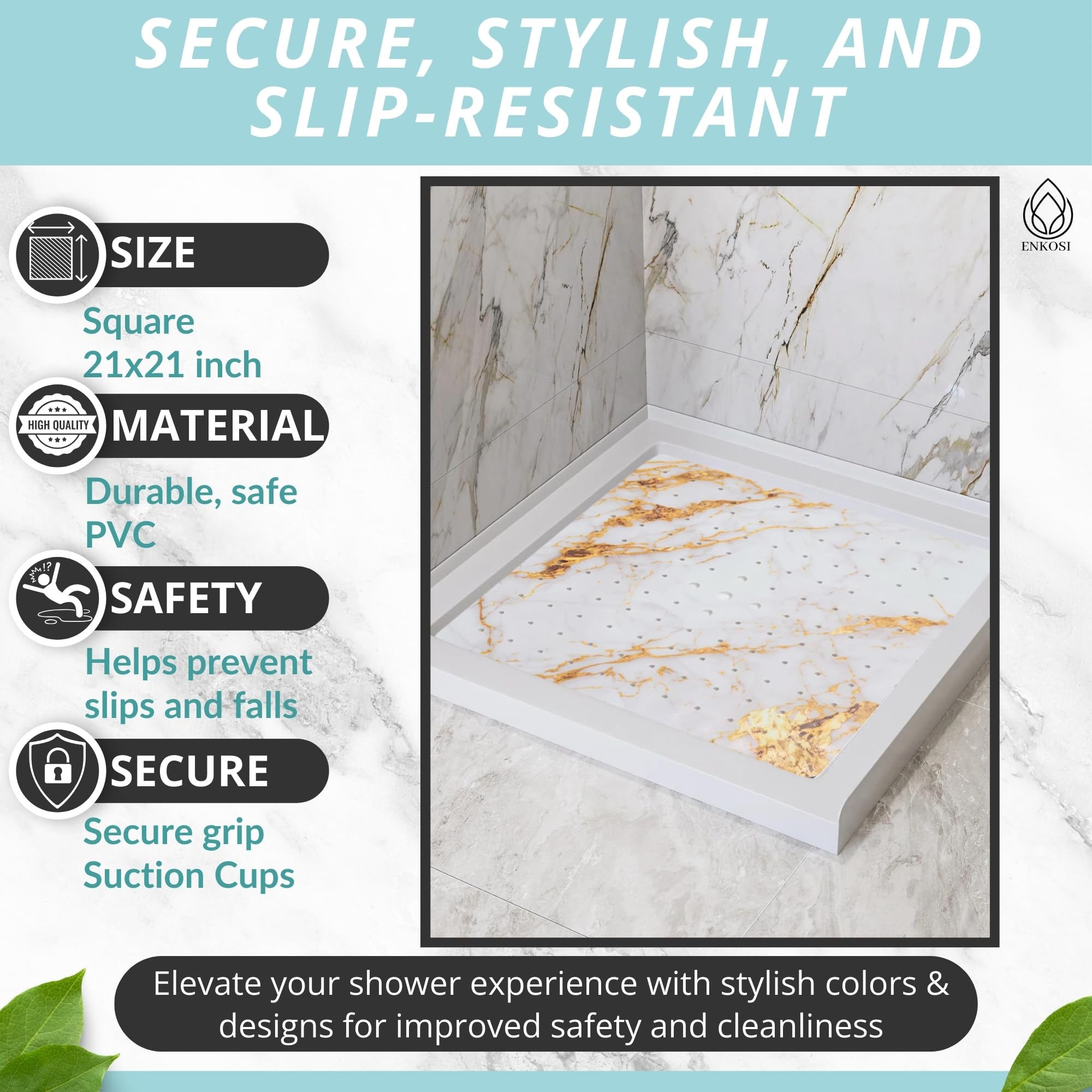 Square Shower Anti Slip Mat - Non Slip Shower Mat - Bath Mats For Shower Stall - Shower Mats For Showers Anti Slip - Shower Mat