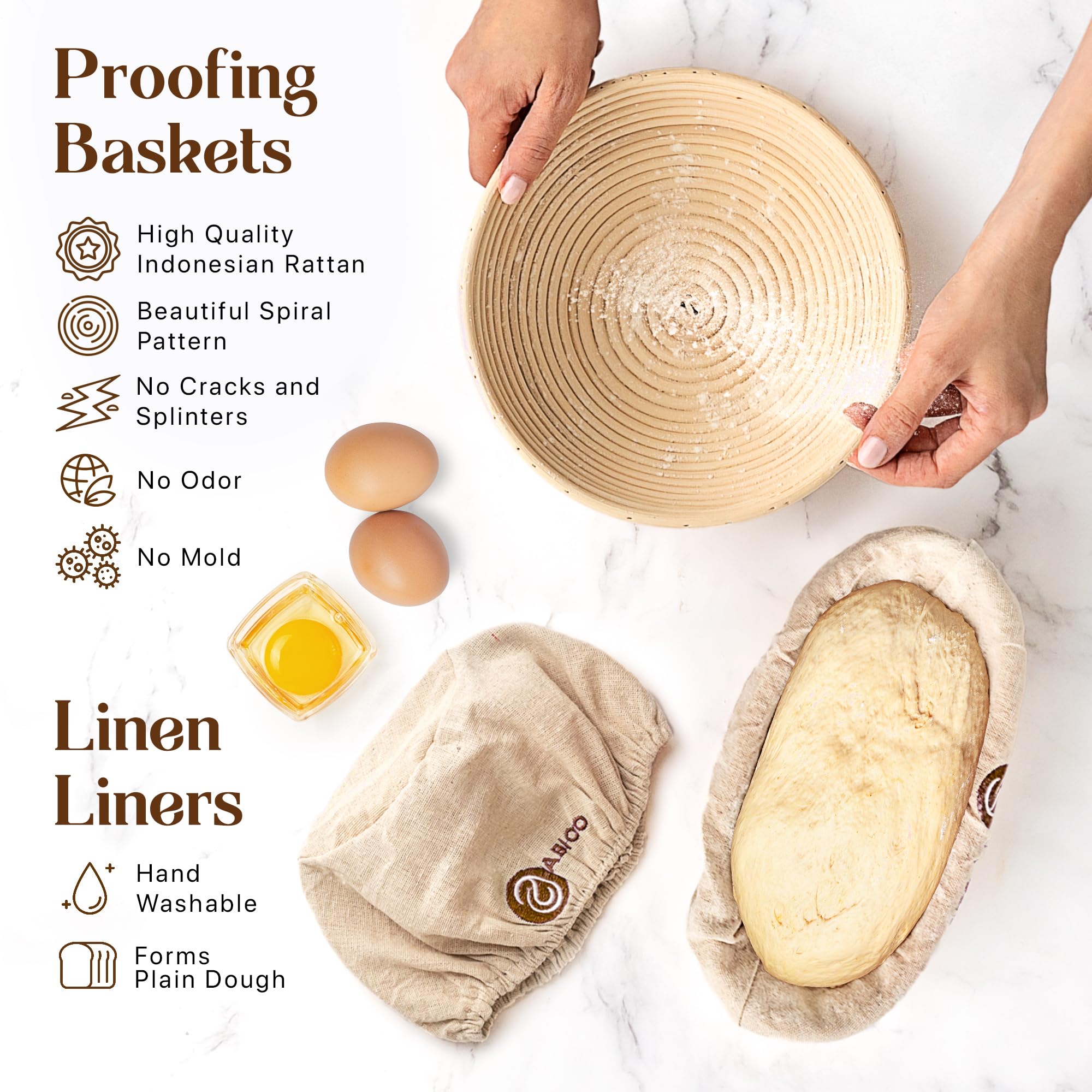 Sourdough Bread Baking Supplies And Proofing Baskets, A Complete Bread Making Kit Including 9'' Round & 10'' Oval Bannetons, Bre
